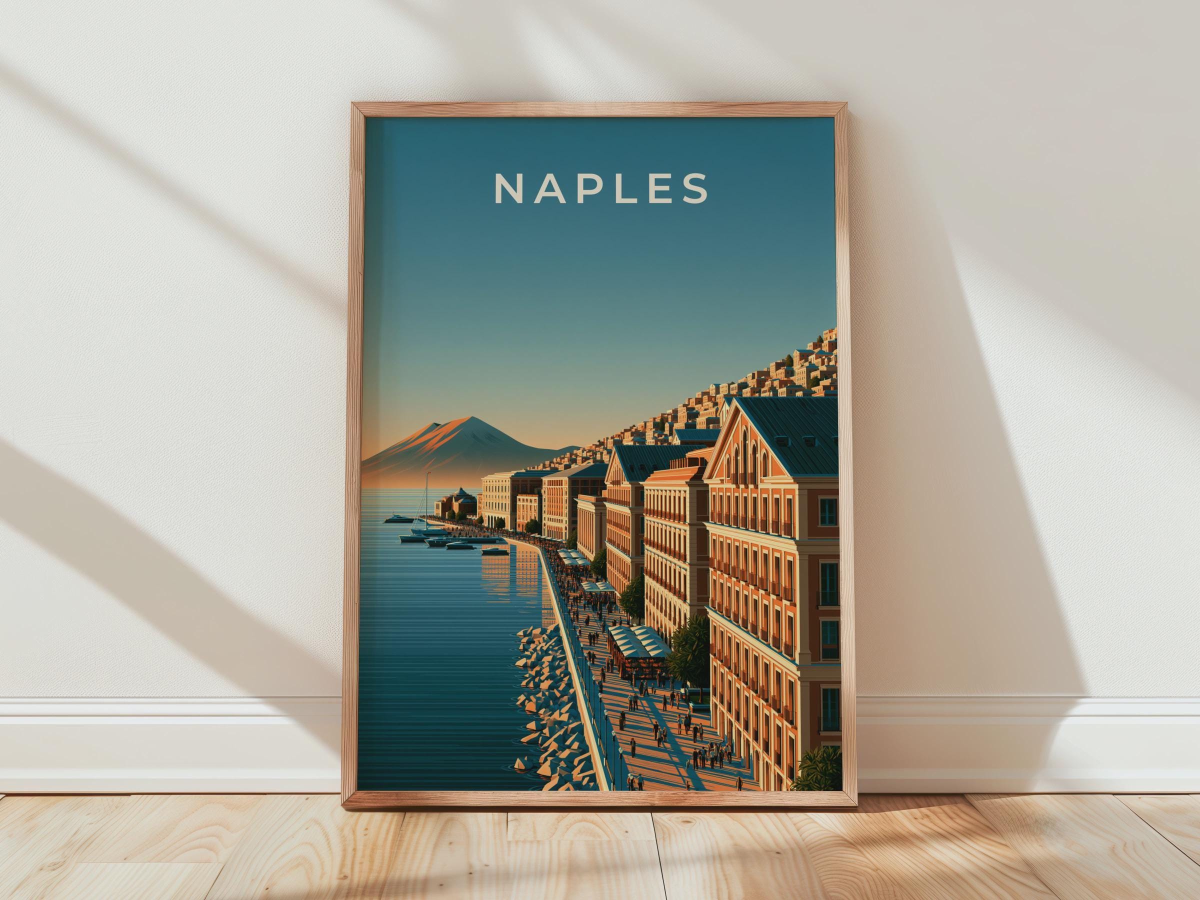 Naples Cityscape Wall Art Poster Coastal Artwork Vesuvius Print - Travel Wall Art