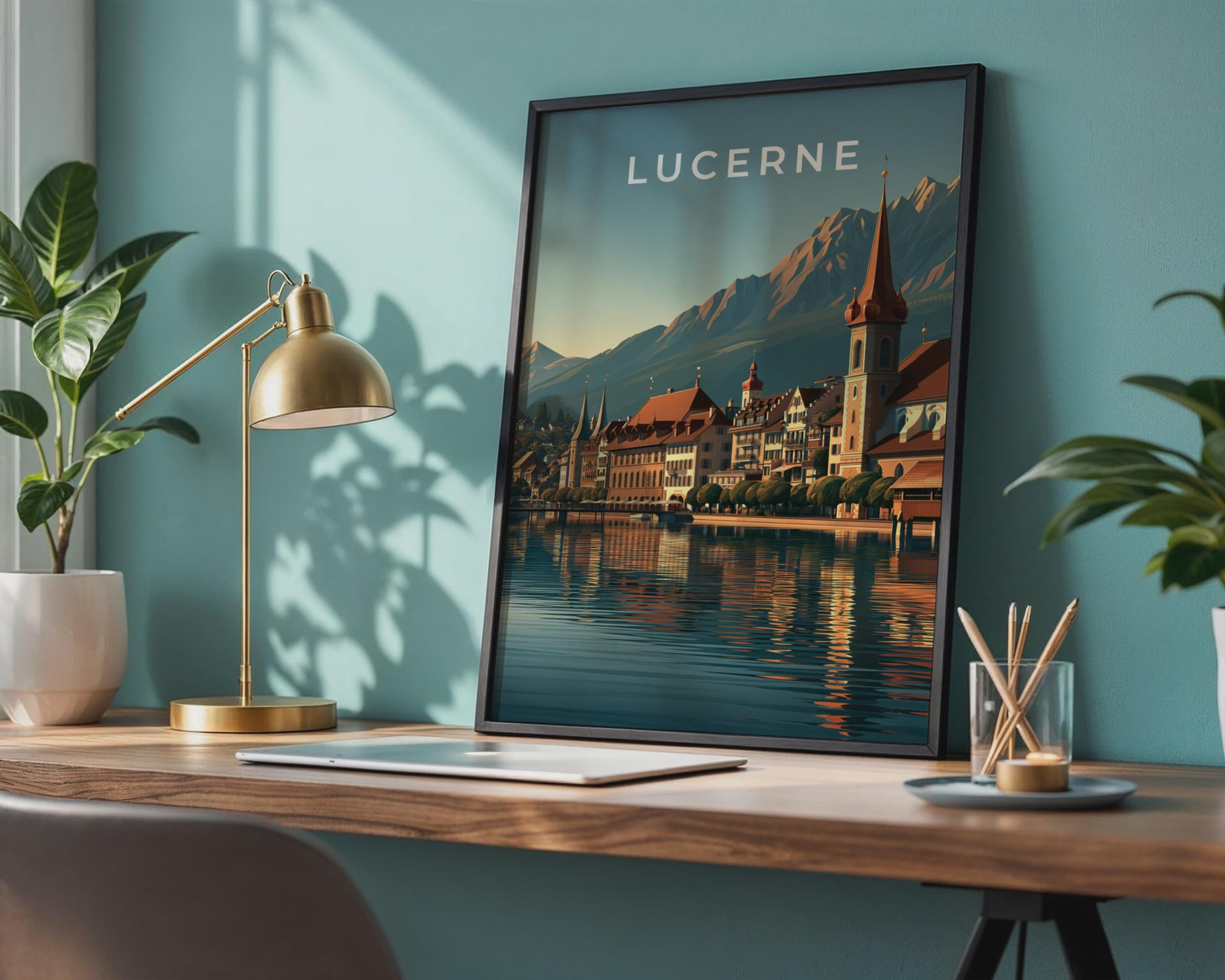 Lucerne Landscape Poster Cityscape Art Print - Travel Wall Art