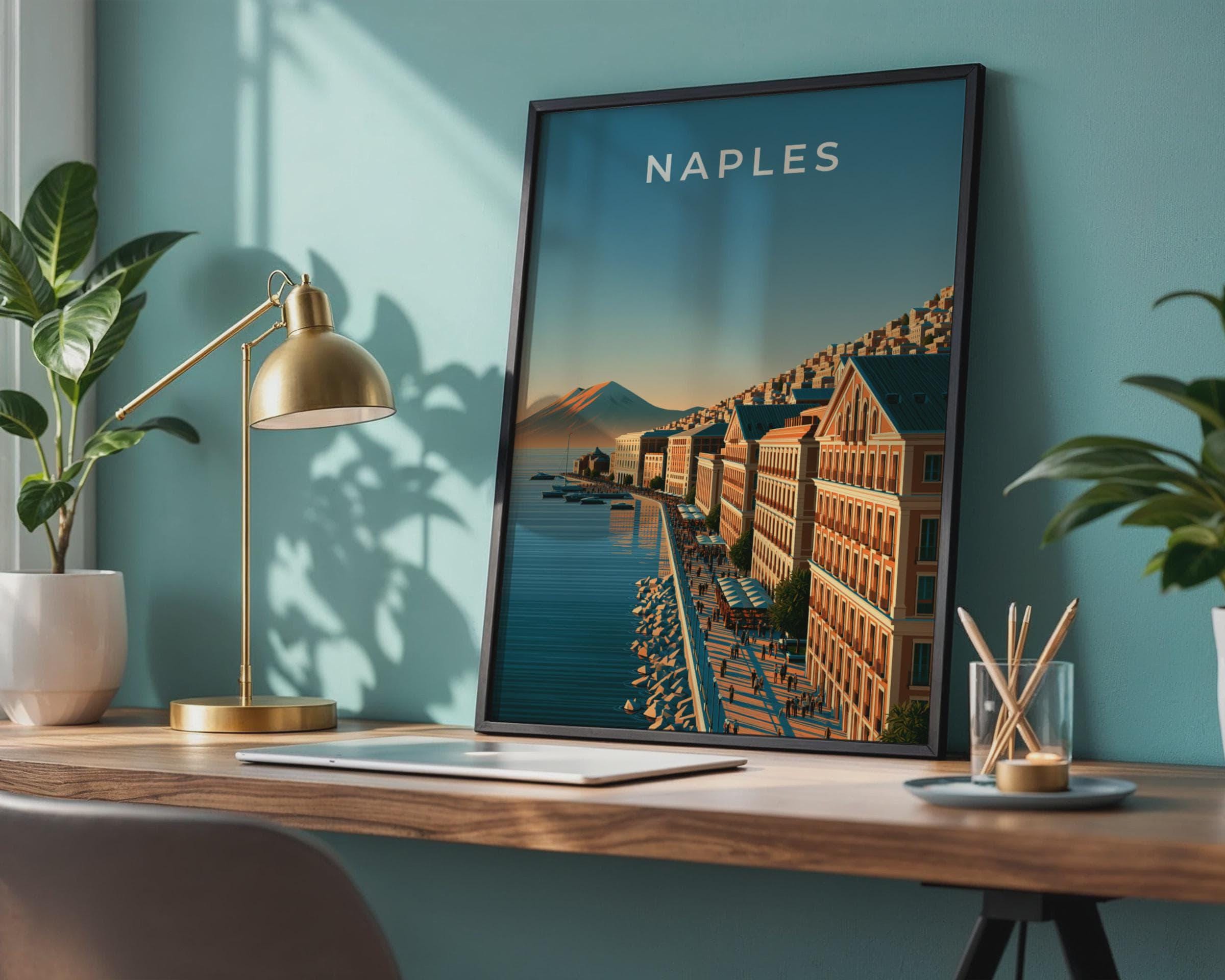 Naples Cityscape Wall Art Poster Coastal Artwork Vesuvius Print - Travel Wall Art