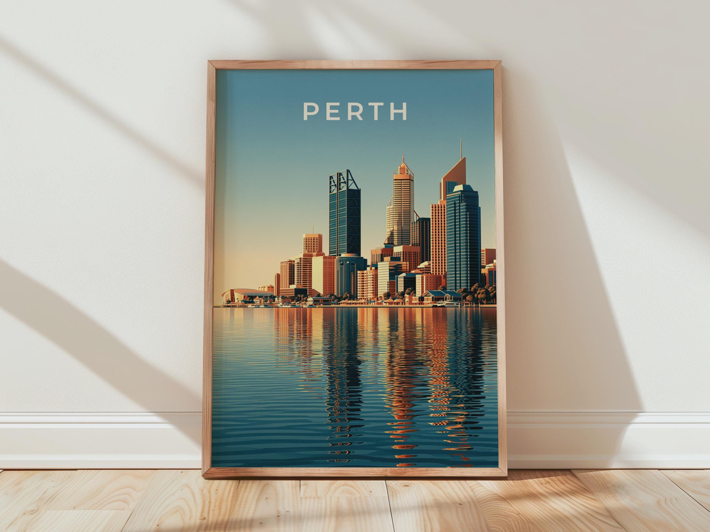 Perth Skyline Minimalist Cityscape Art Print - Travel Wall Art