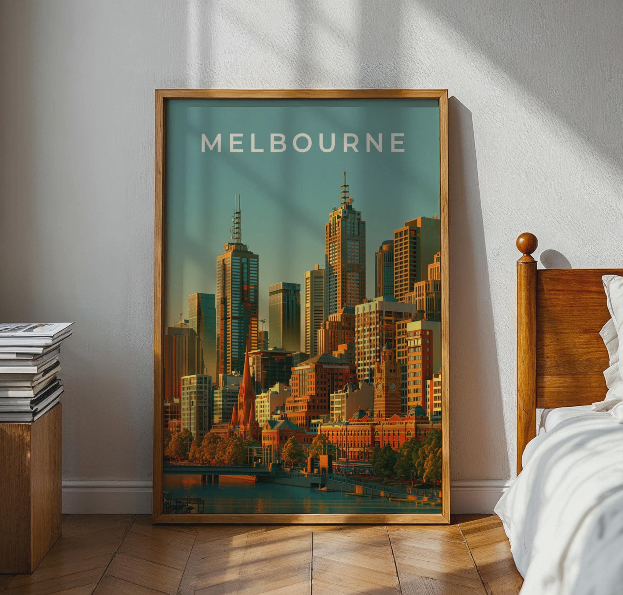 Melbourne City Skyline Poster Modern Wall Art - Travel Wall Art