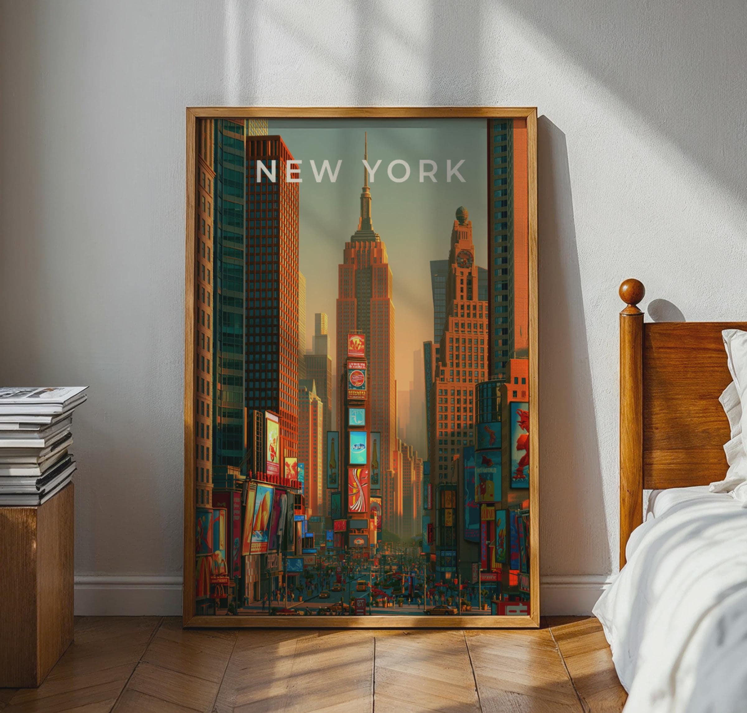 New York Cityscape Art Print Wall Decor Empire State Times Square - Travel Wall Art