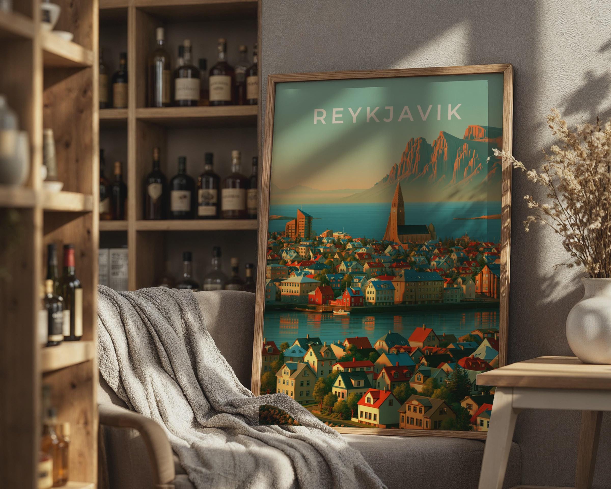 Reykjavik Cityscape Print Iceland Wall Art Landscape Art - Travel Wall Art