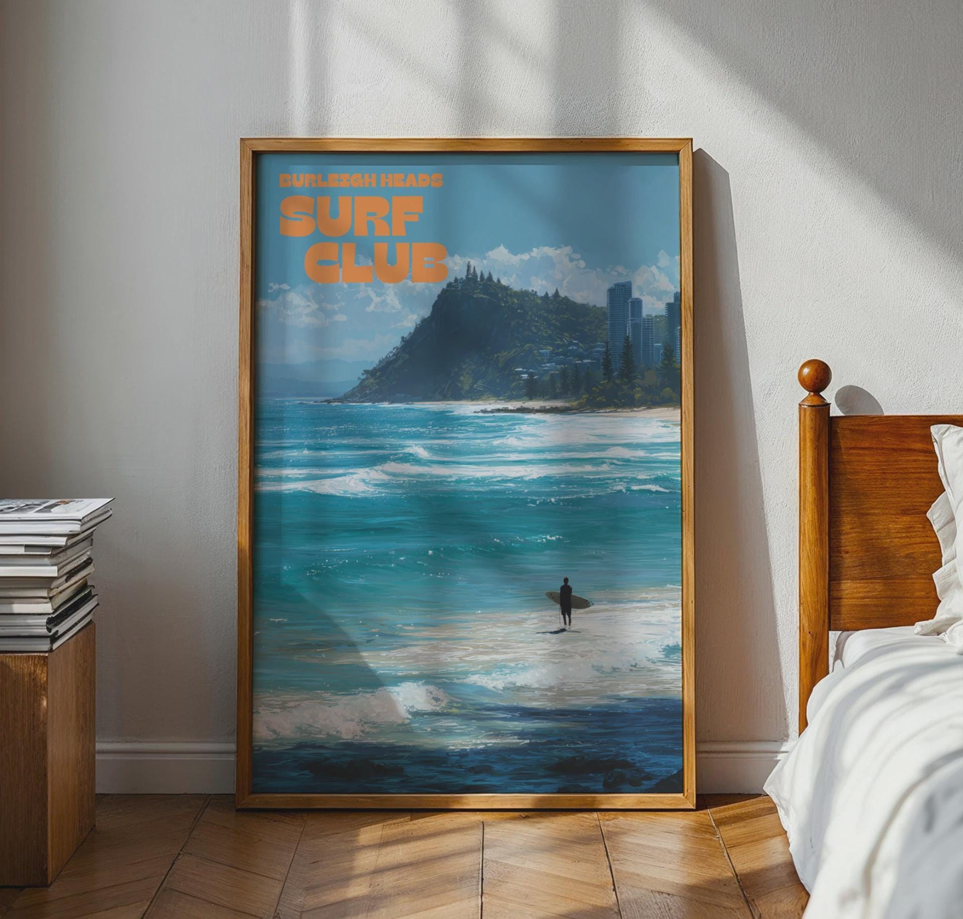 Burleigh Heads Surf Club Print Coastal Wall Art - Travel Wall Art