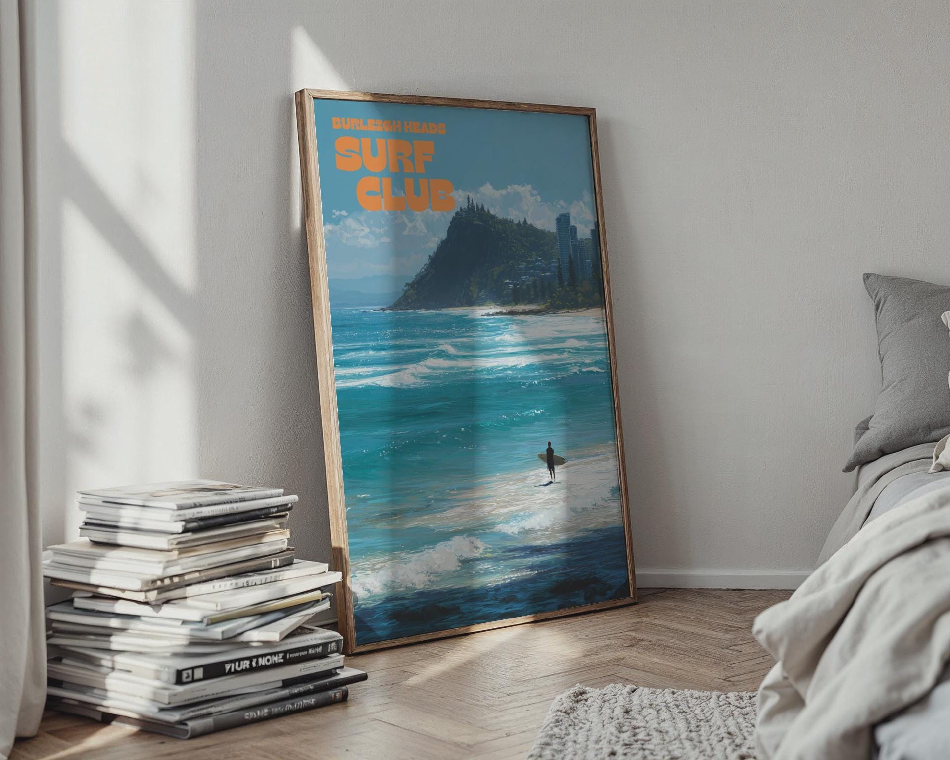 Burleigh Heads Surf Club Print Coastal Wall Art - Travel Wall Art