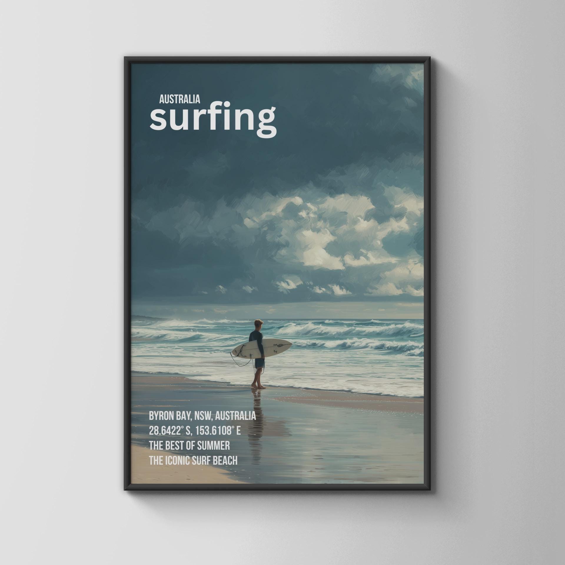Byron Bay Surfing Poster Summer Art Print - Travel Wall Art
