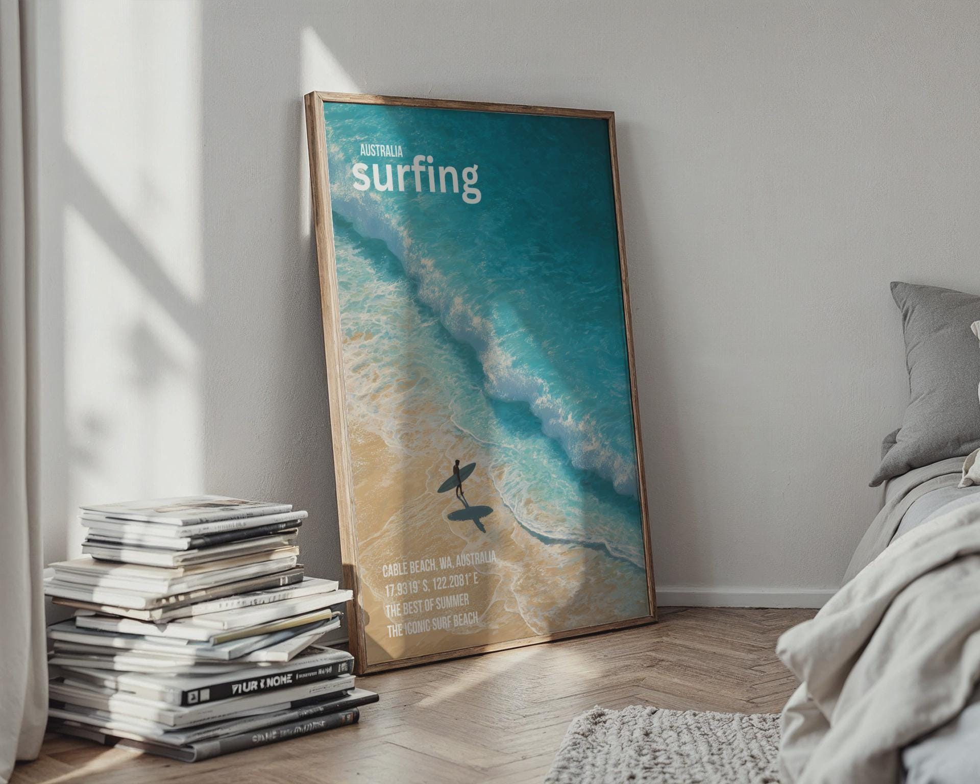 Australia Surfing Wall Art Print Coastal Beach Scene - Travel Wall Art