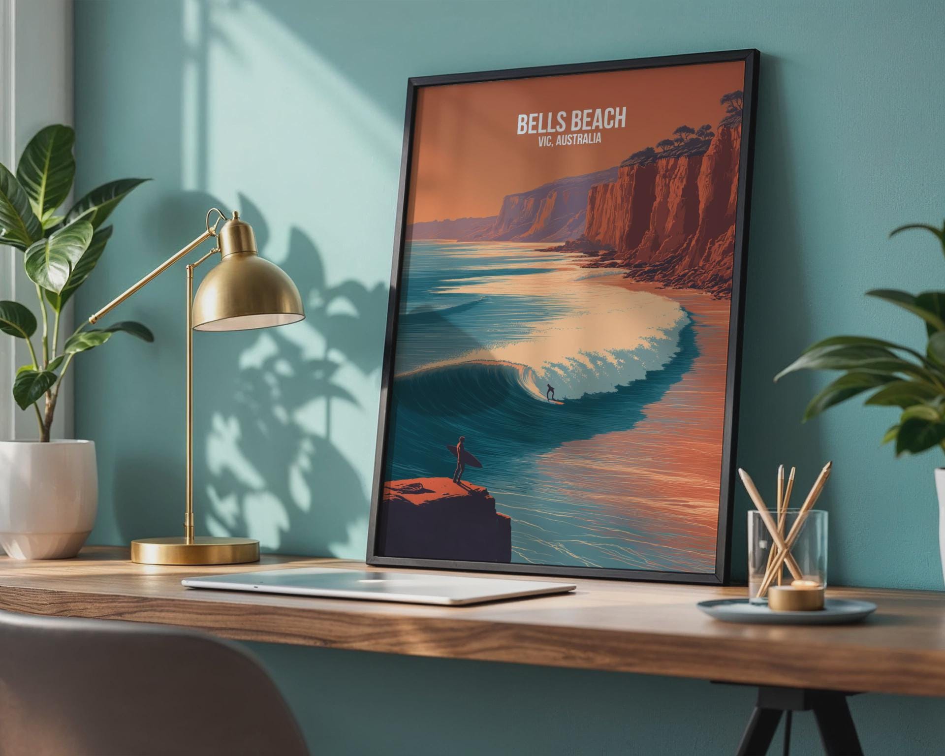 Bells Beach Surfing Poster VIC Australia Art Print - Travel Wall Art