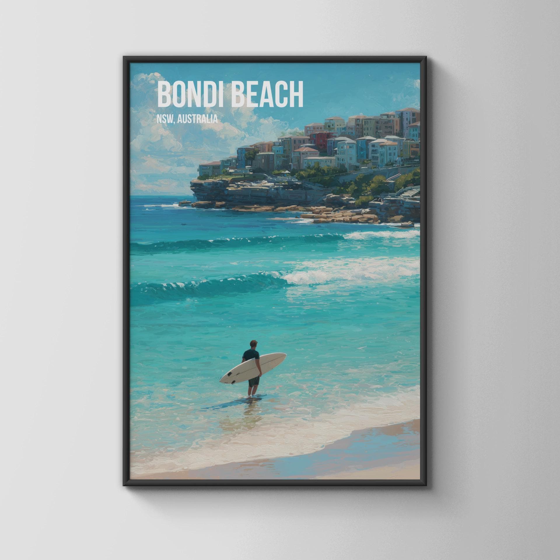 Bondi Beach Surfing Poster Wall Art - Travel Wall Art