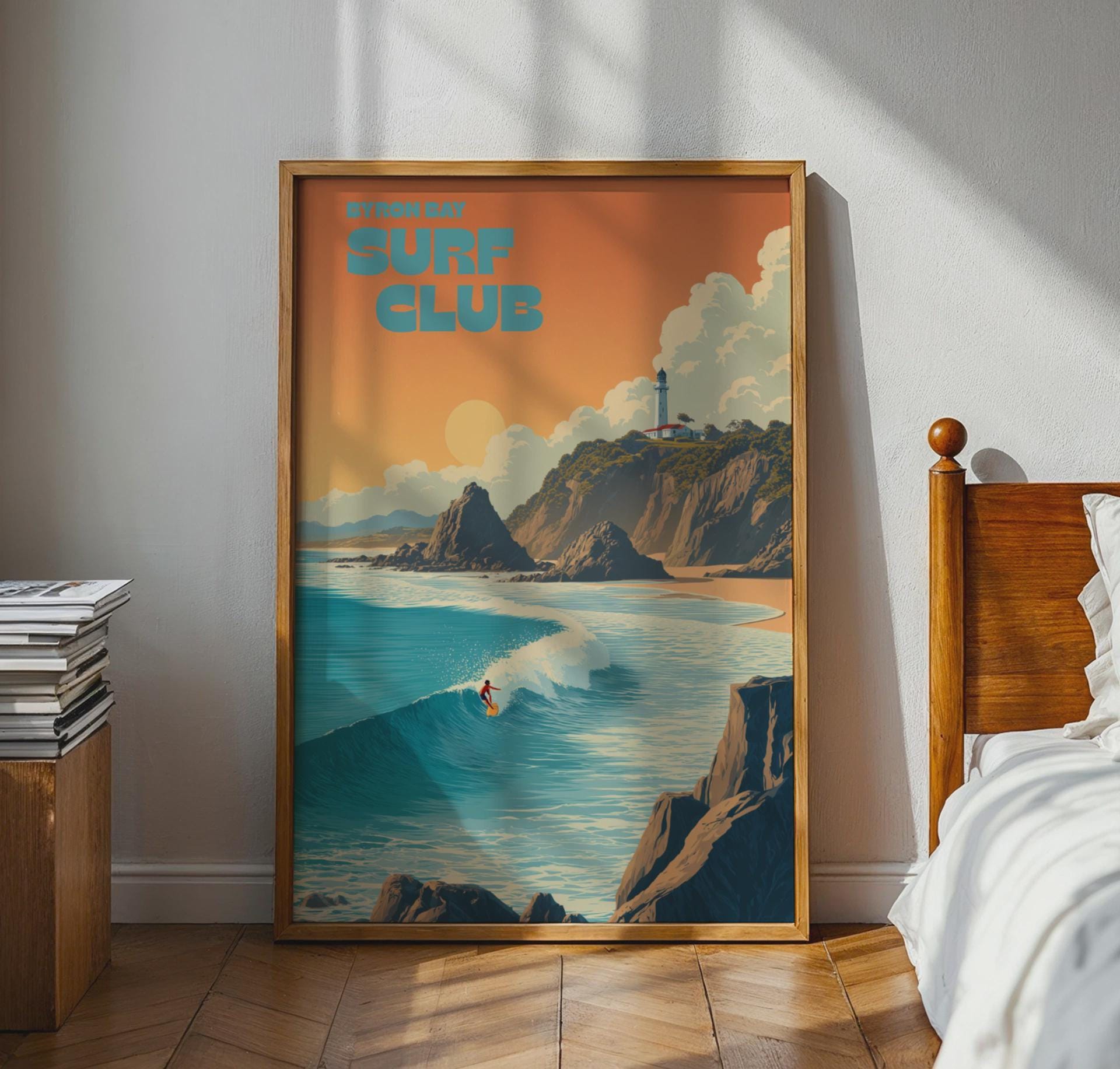 Byron Bay Surf Club Print Coastal Landscape Poster - Travel Wall Art