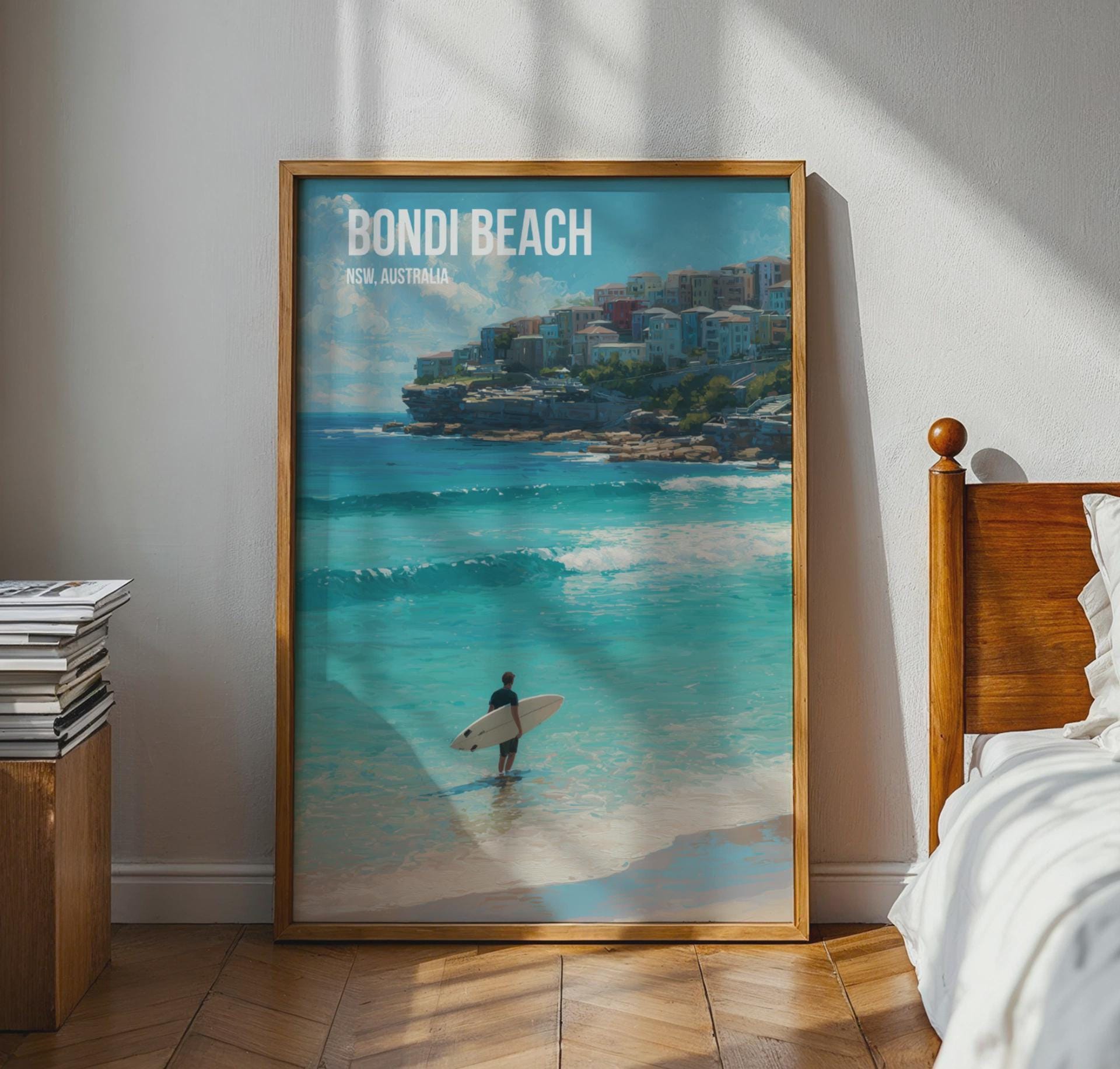 Bondi Beach Surfing Poster Wall Art - Travel Wall Art