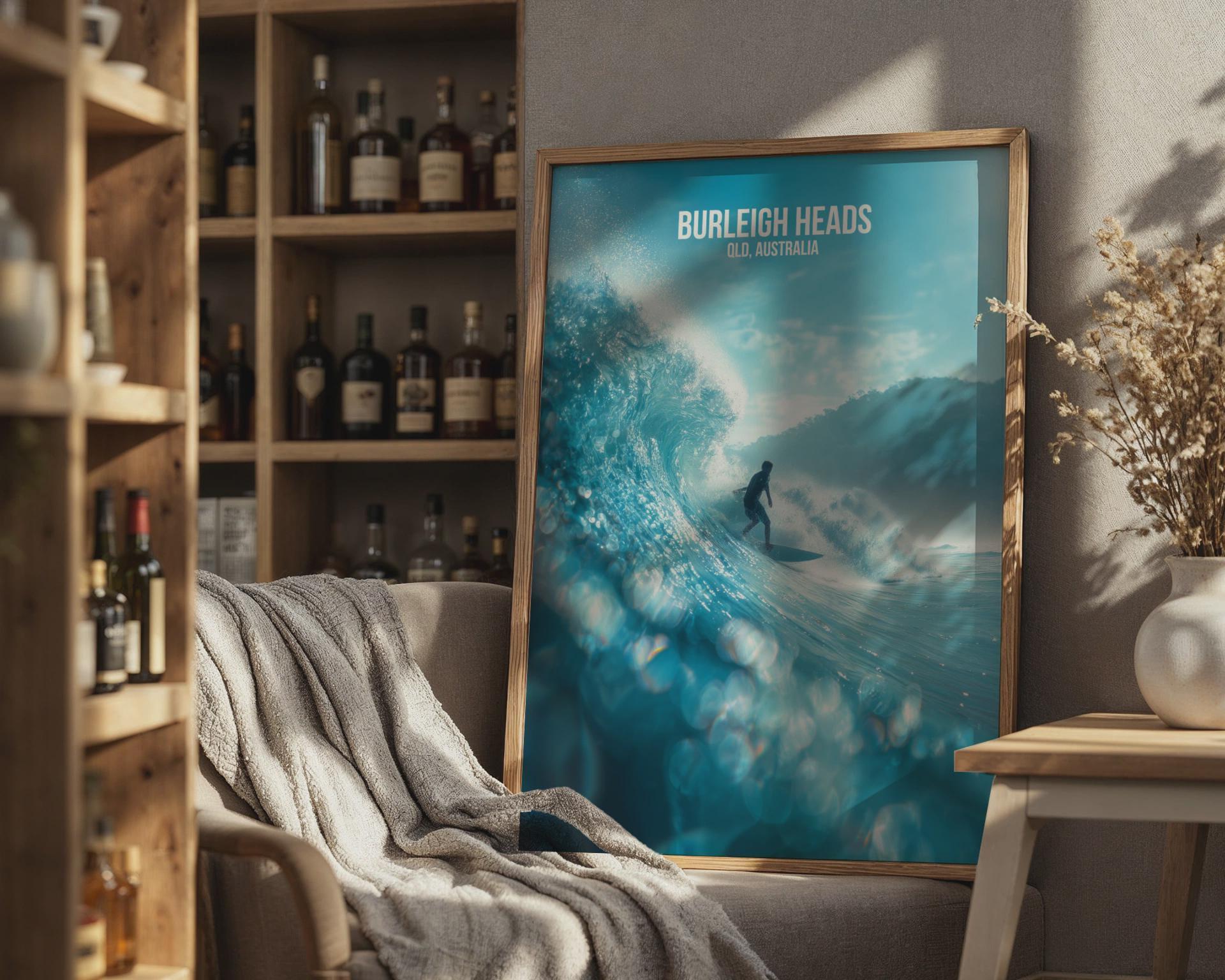 Burleigh Heads Surfing Print QLD Australia Wall Art - Travel Wall Art