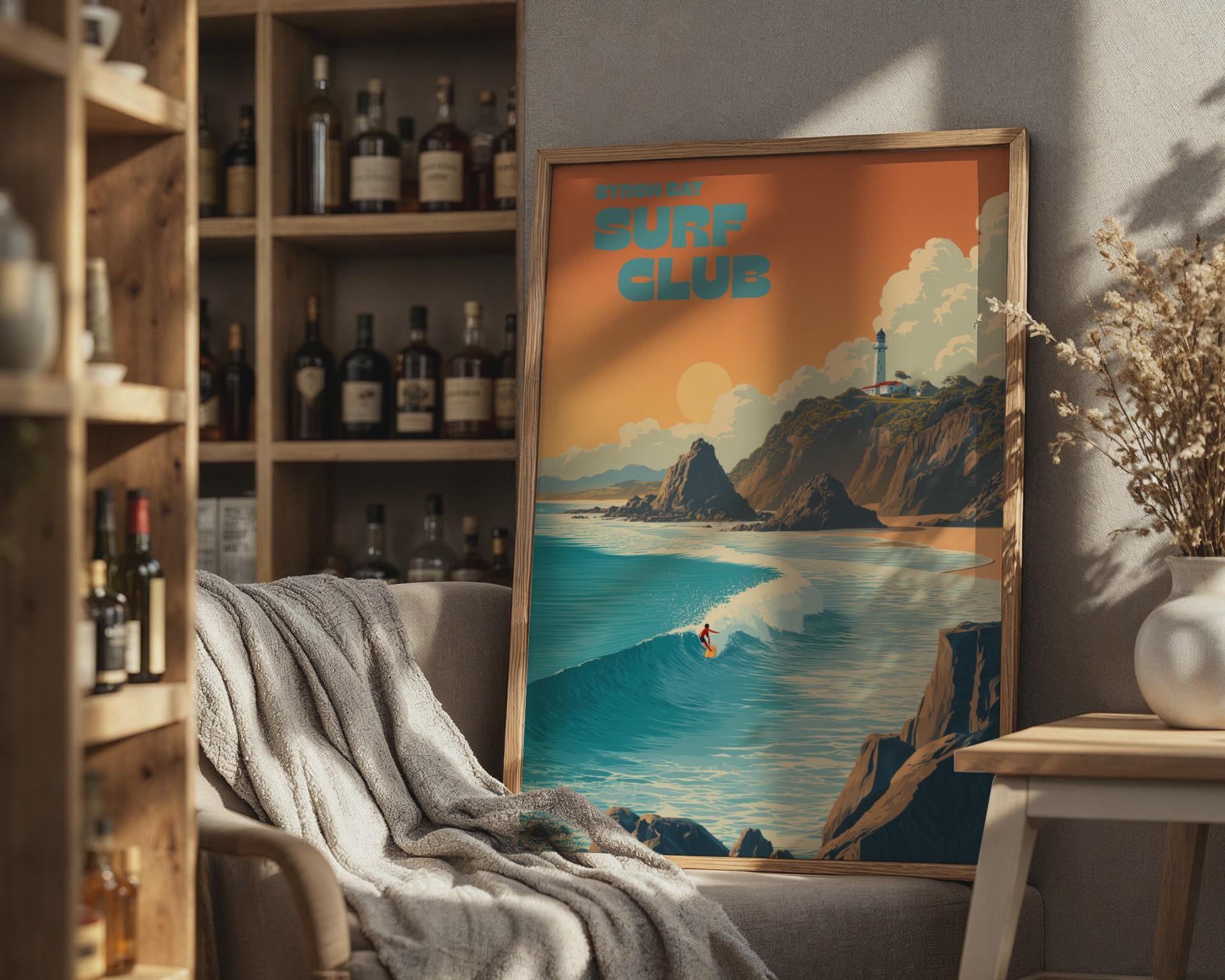 Byron Bay Surf Club Print Coastal Landscape Poster - Travel Wall Art