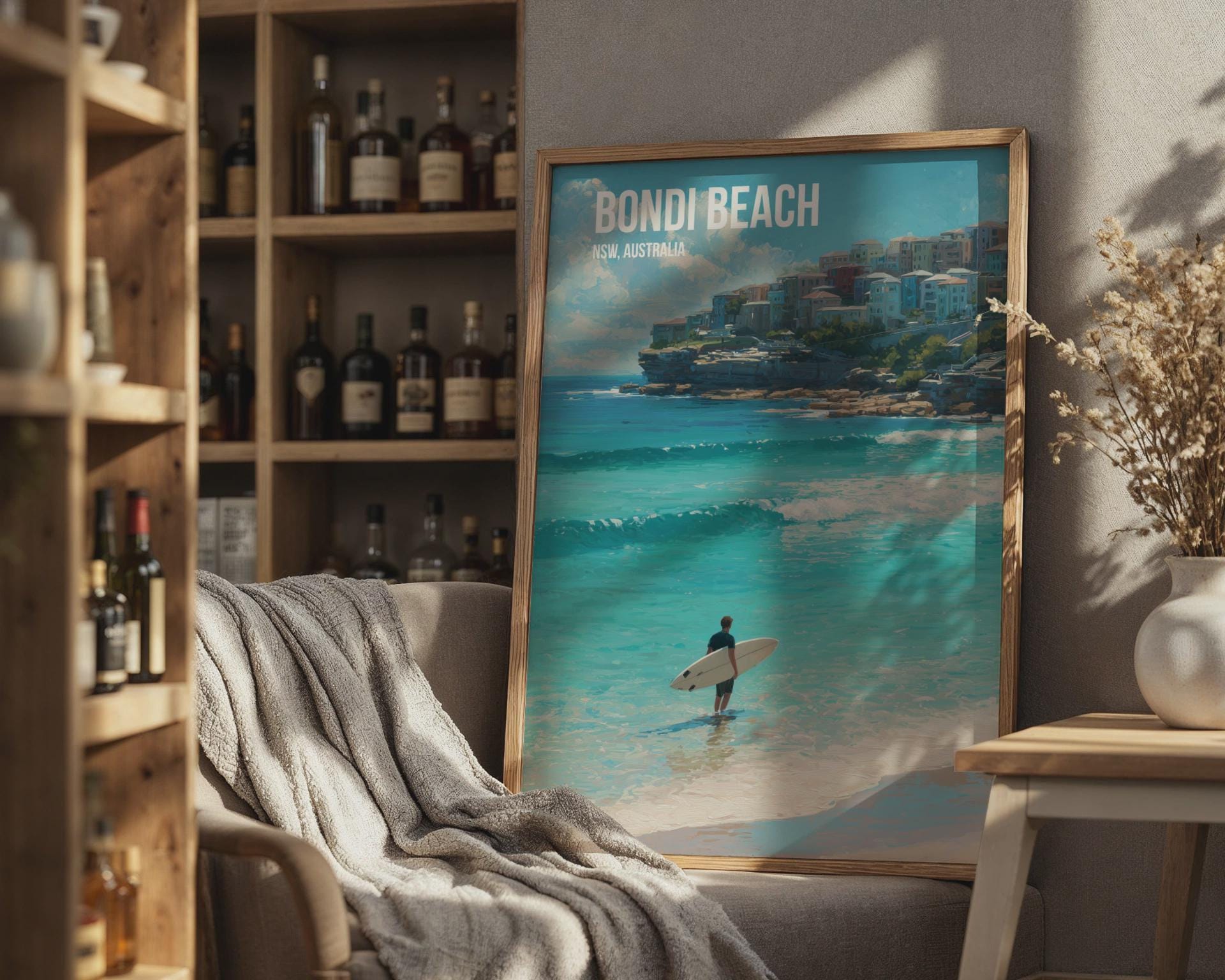 Bondi Beach Surfing Poster Wall Art - Travel Wall Art