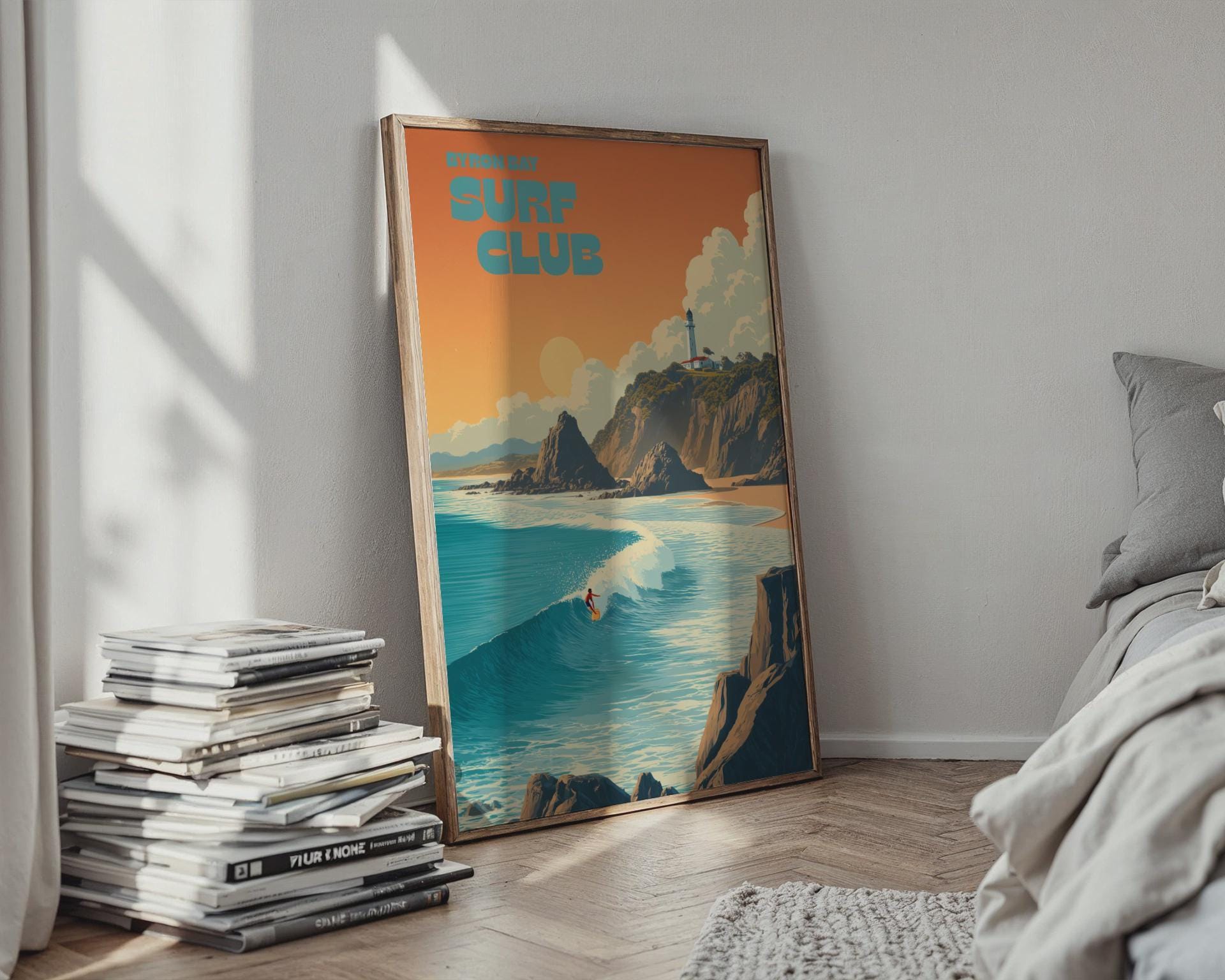 Byron Bay Surf Club Print Coastal Landscape Poster - Travel Wall Art