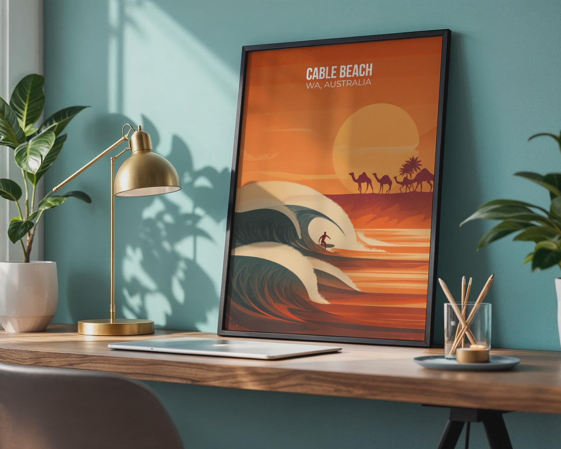 Cable Beach Surfing Poster Art Print WA Australia - Travel Wall Art