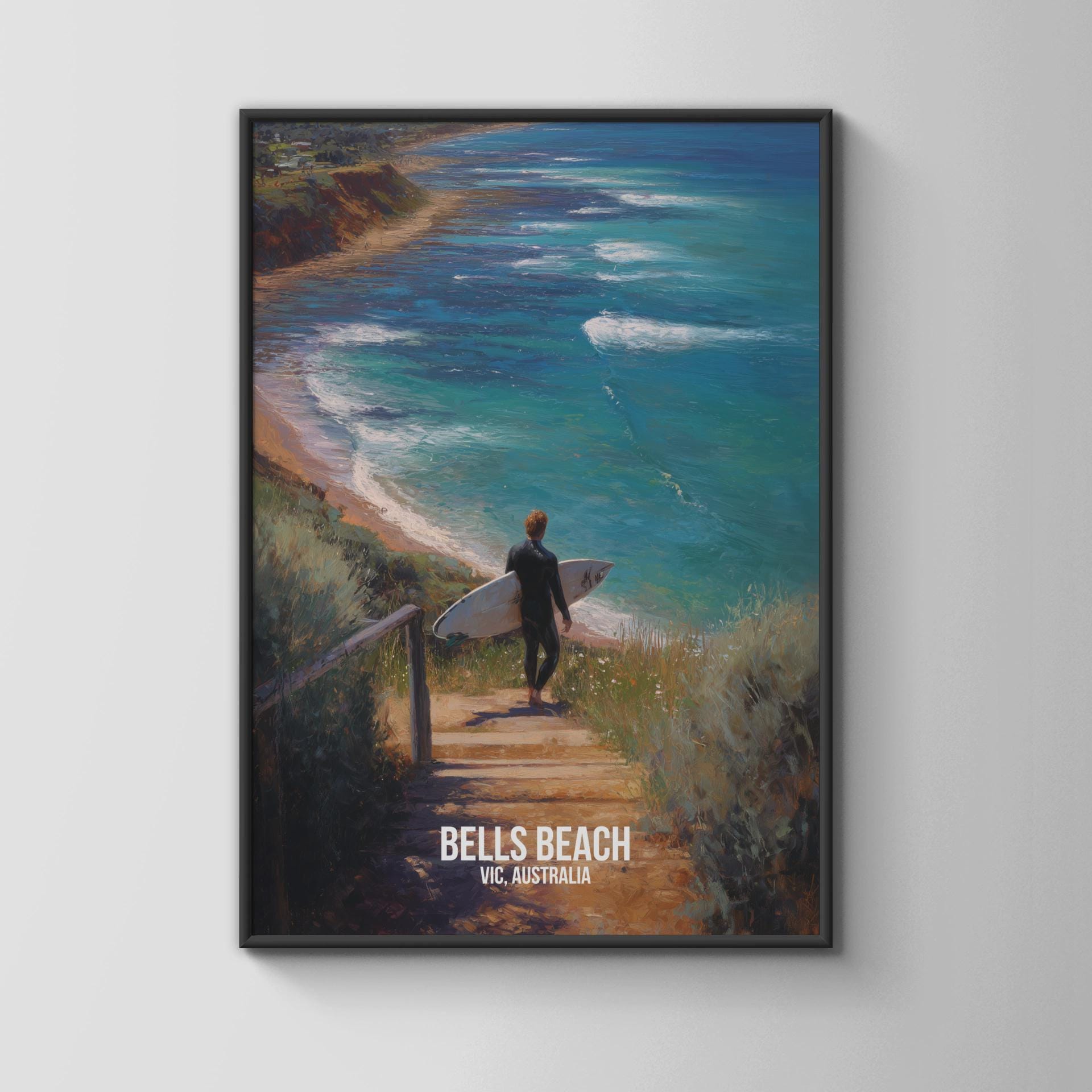 Bells Beach Surfer Poster Wall Art VIC Australia - Travel Wall Art