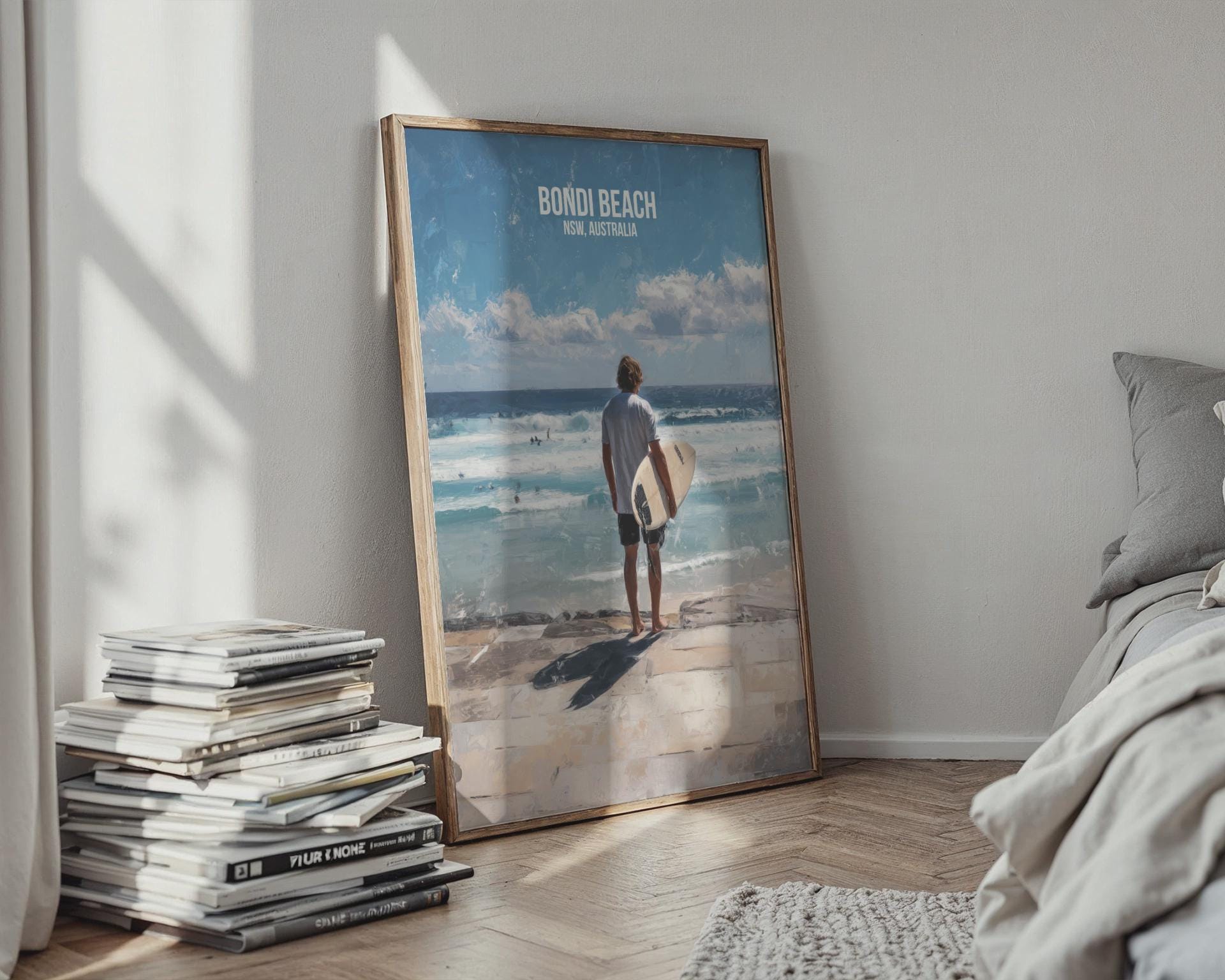 Bondi Beach Surfing Poster Wall Art Australia - Travel Wall Art
