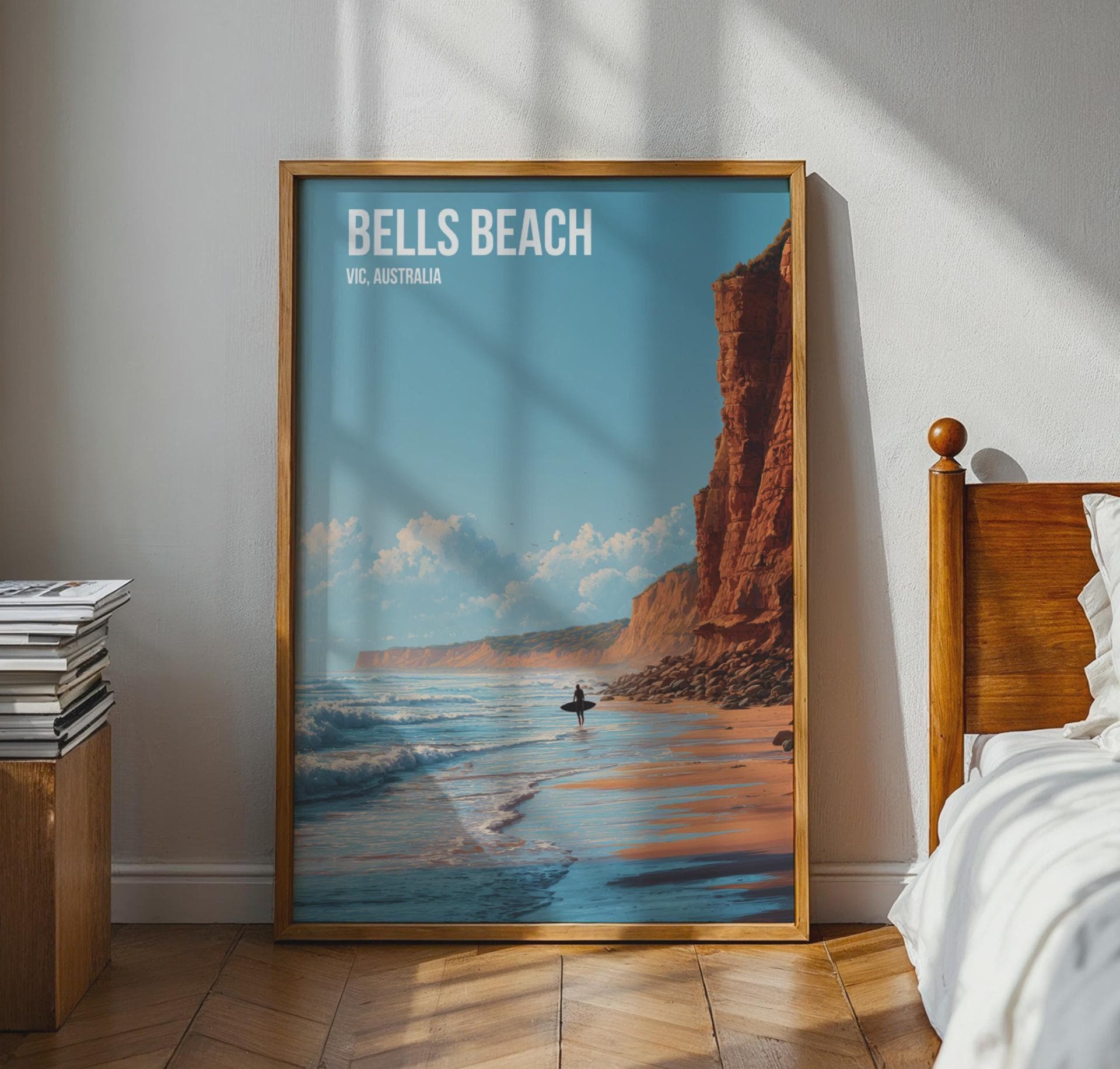 Bells Beach Surfing Poster Art Print VIC Australia Landscape - Travel Wall Art