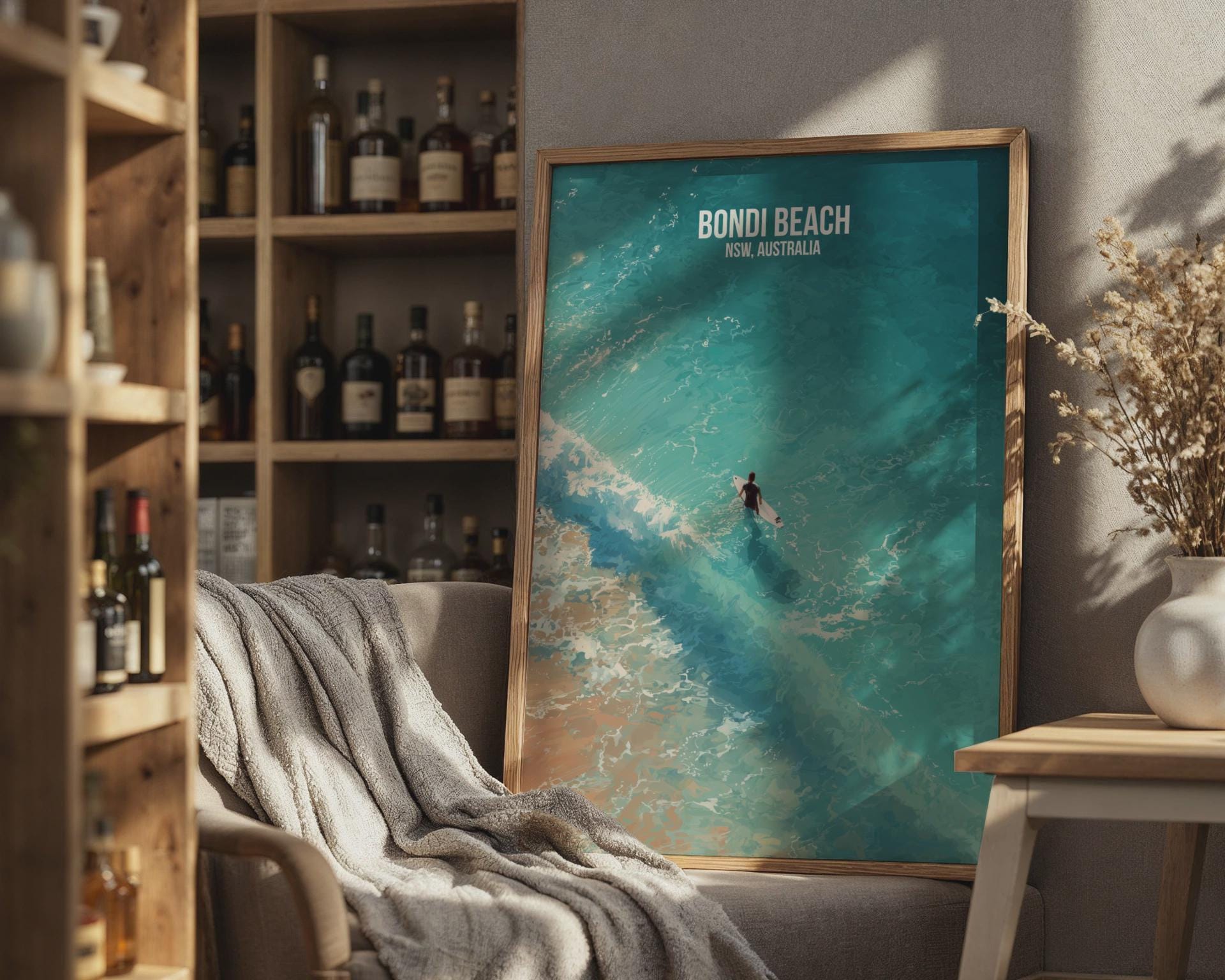 Bondi Beach Surfing Poster Art Print - Travel Wall Art
