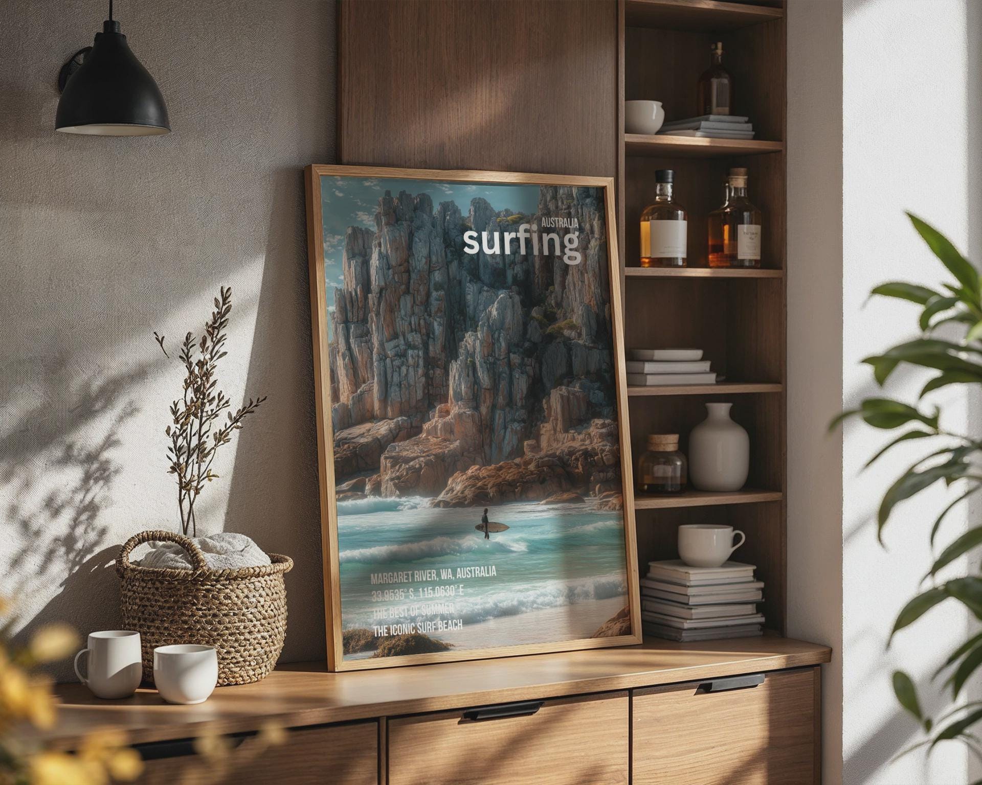 Surfing Art Print Margaret River Australia Landscape Poster - Travel Wall Art