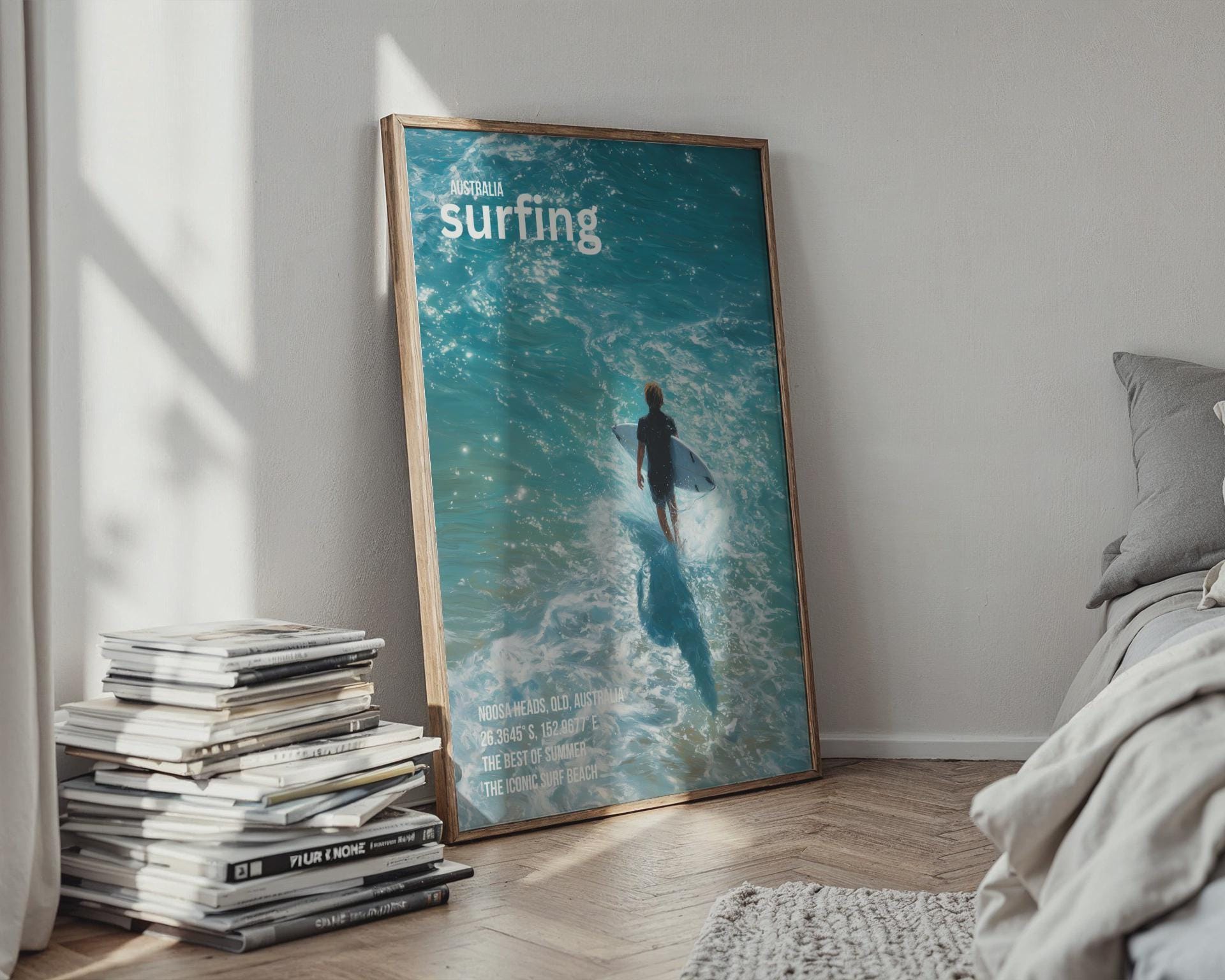Australia Surfing Poster Noosa Heads Beach Wall Art - Travel Wall Art