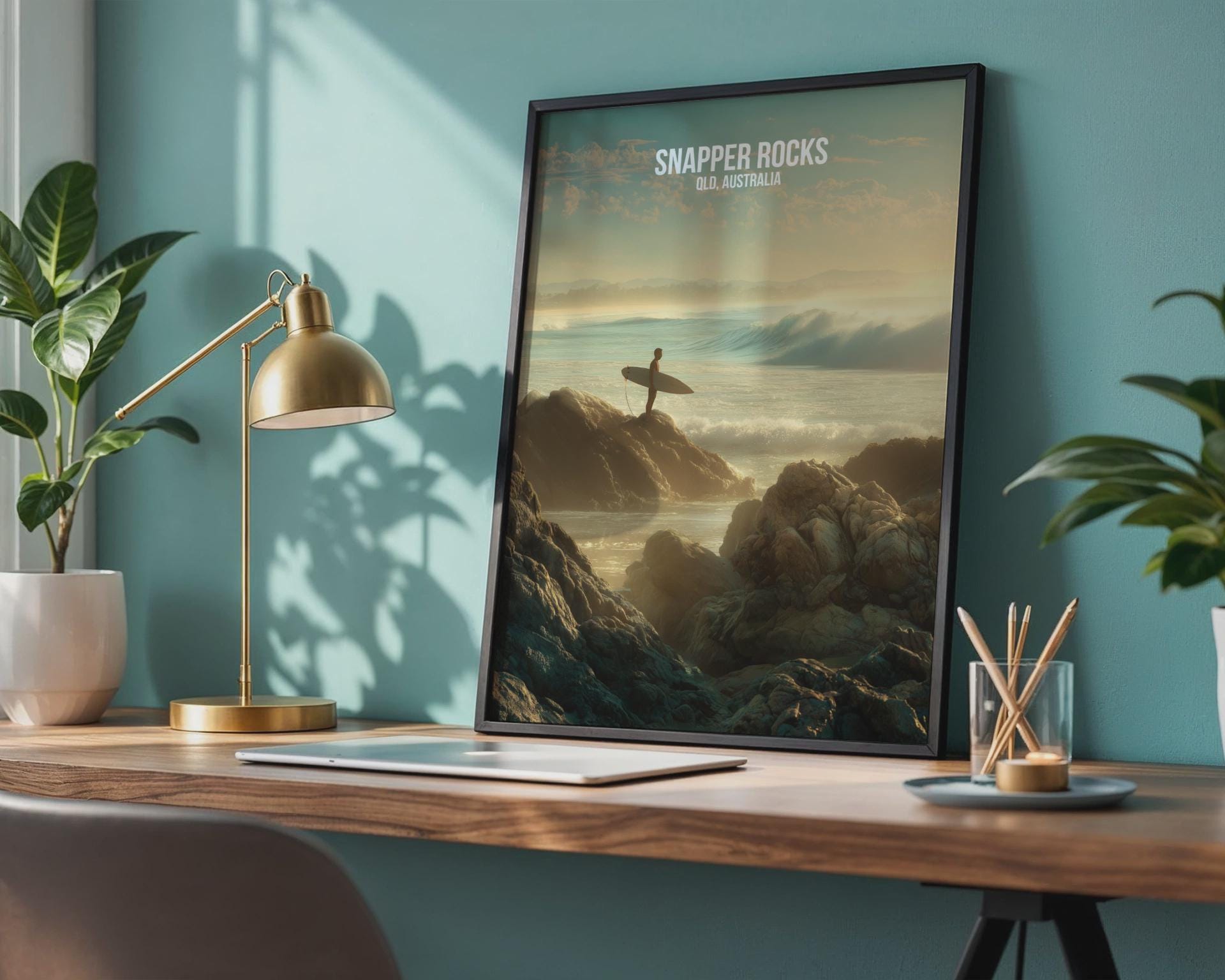 Snapper Rocks Surfing Poster QLD Australia Art Print - Travel Wall Art