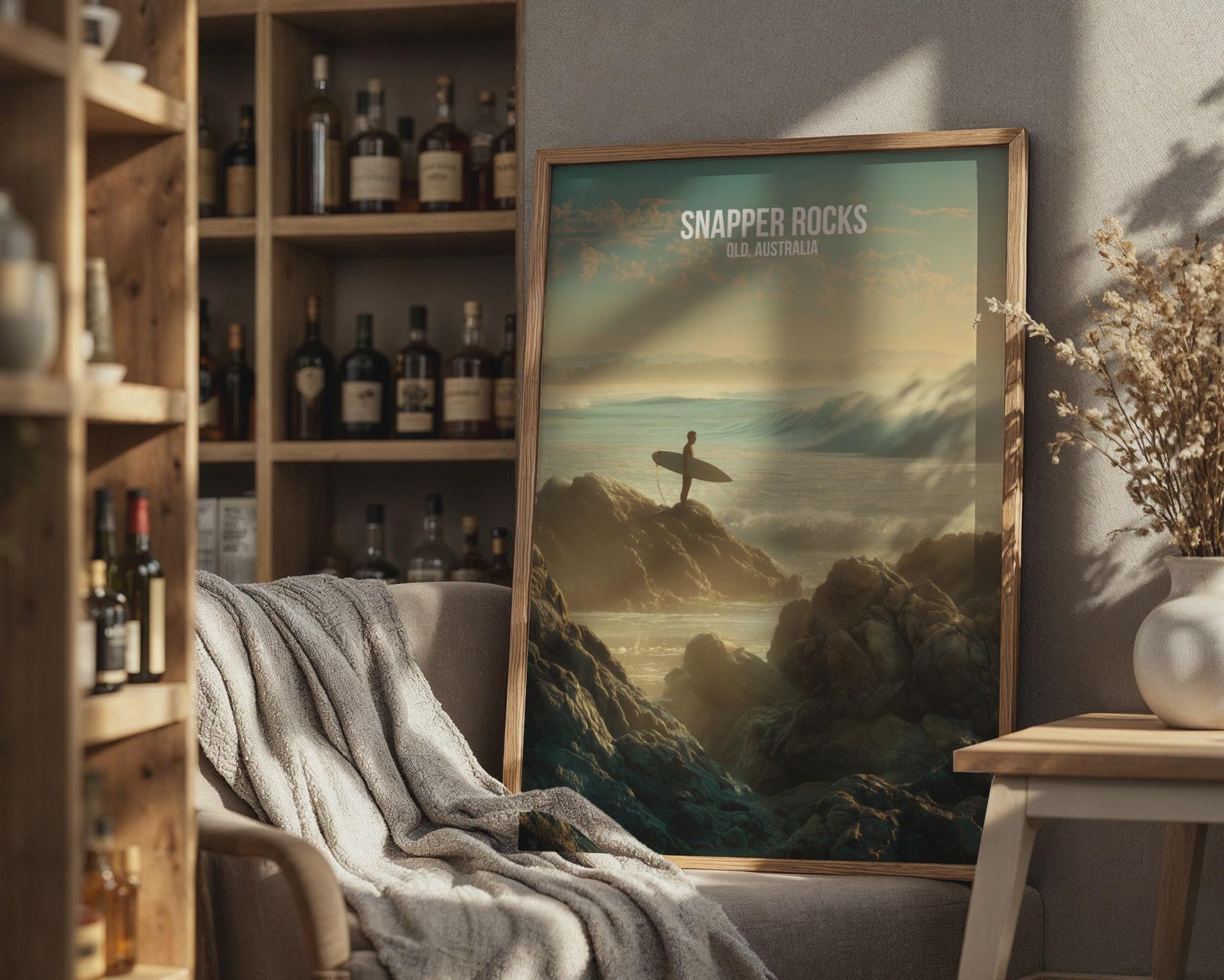 Snapper Rocks Surfing Poster QLD Australia Art Print - Travel Wall Art