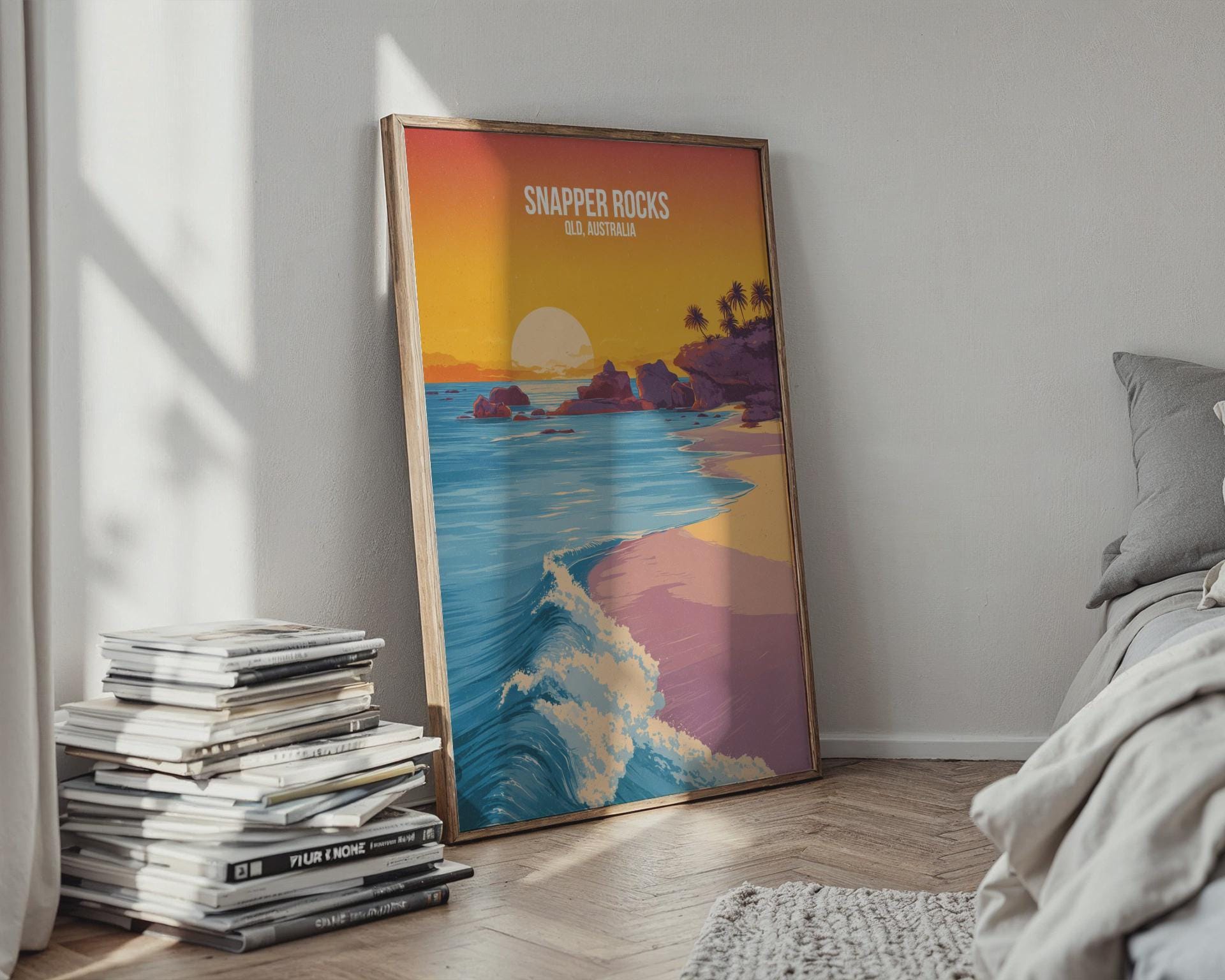 Snapper Rocks QLD Australia Print Coastal Artwork - Travel Wall Art