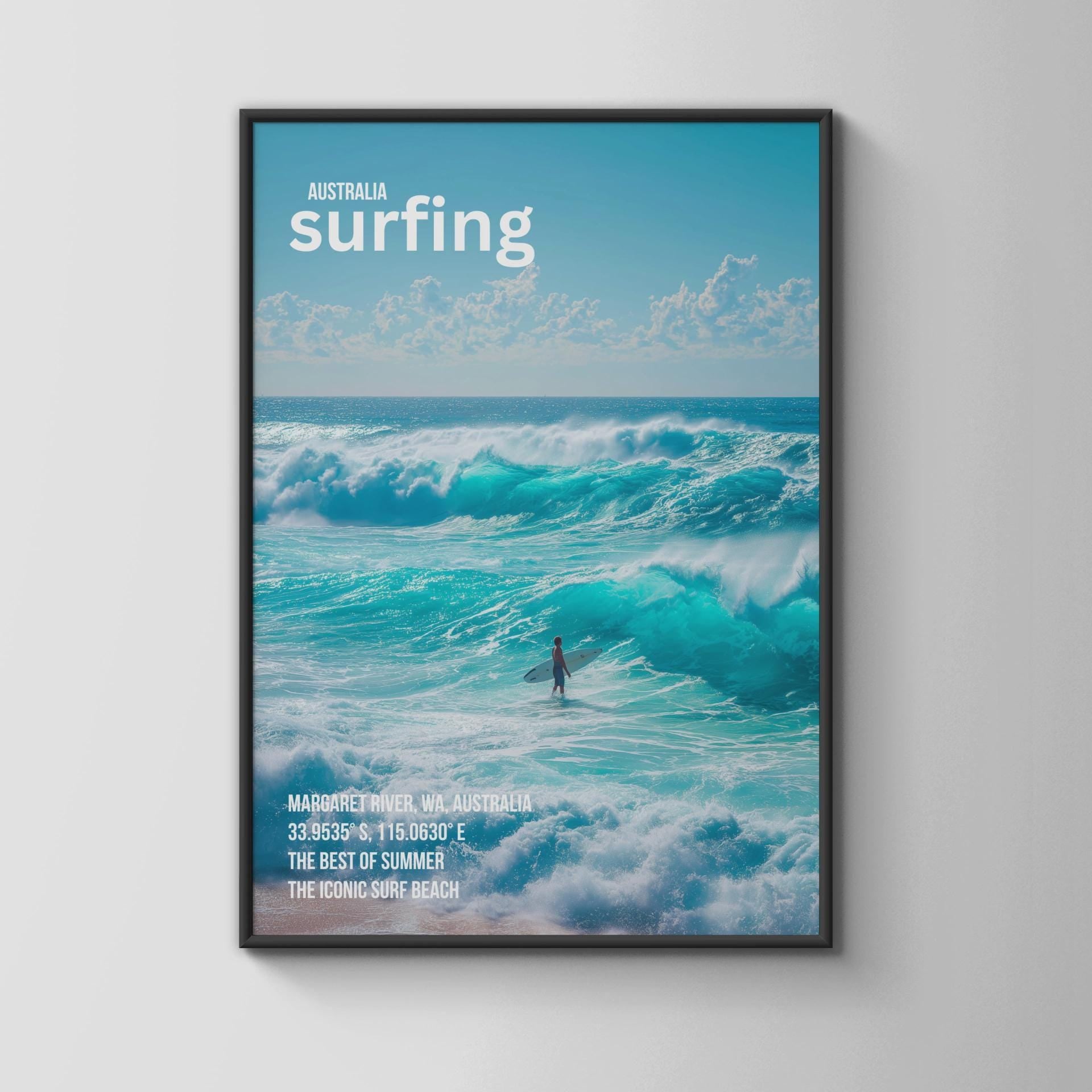 Surfing Poster Margaret River WA Australia Surf Art Wave Print - Travel Wall Art