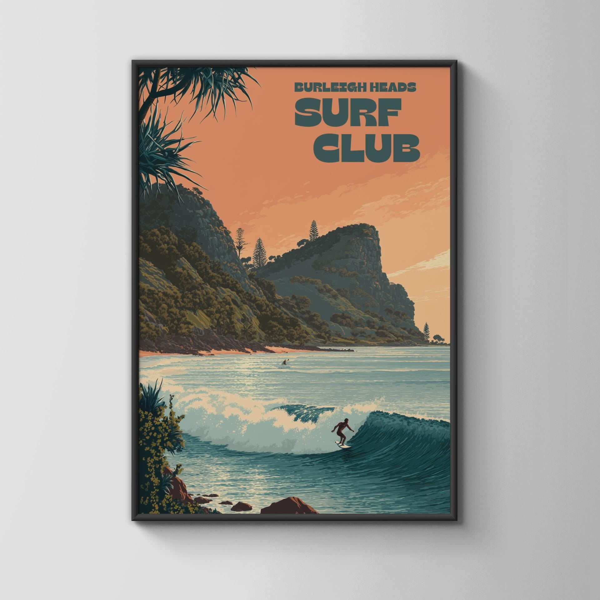 Burleigh Heads Surf Club Poster Wall Art Print - Travel Wall Art