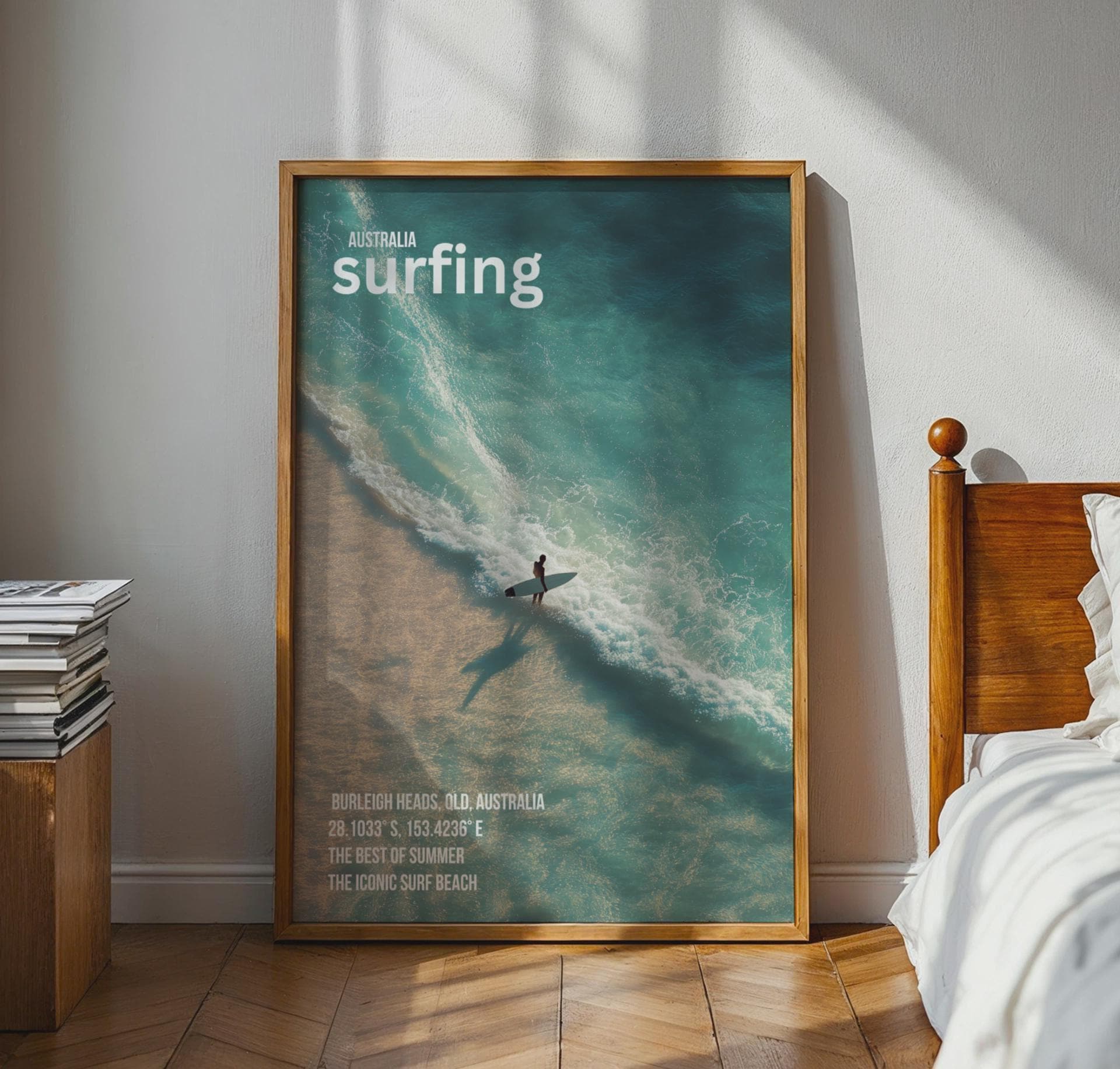 Surfing Poster Burleigh Heads Ocean Wall Art Australian Beach Print - Travel Wall Art
