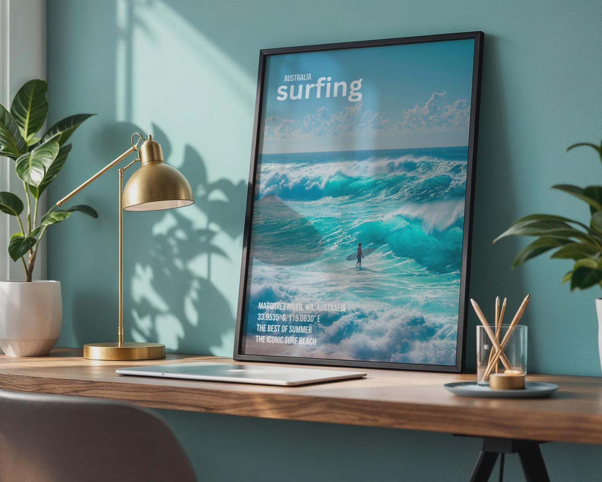 Surfing Poster Margaret River WA Australia Surf Art Wave Print - Travel Wall Art