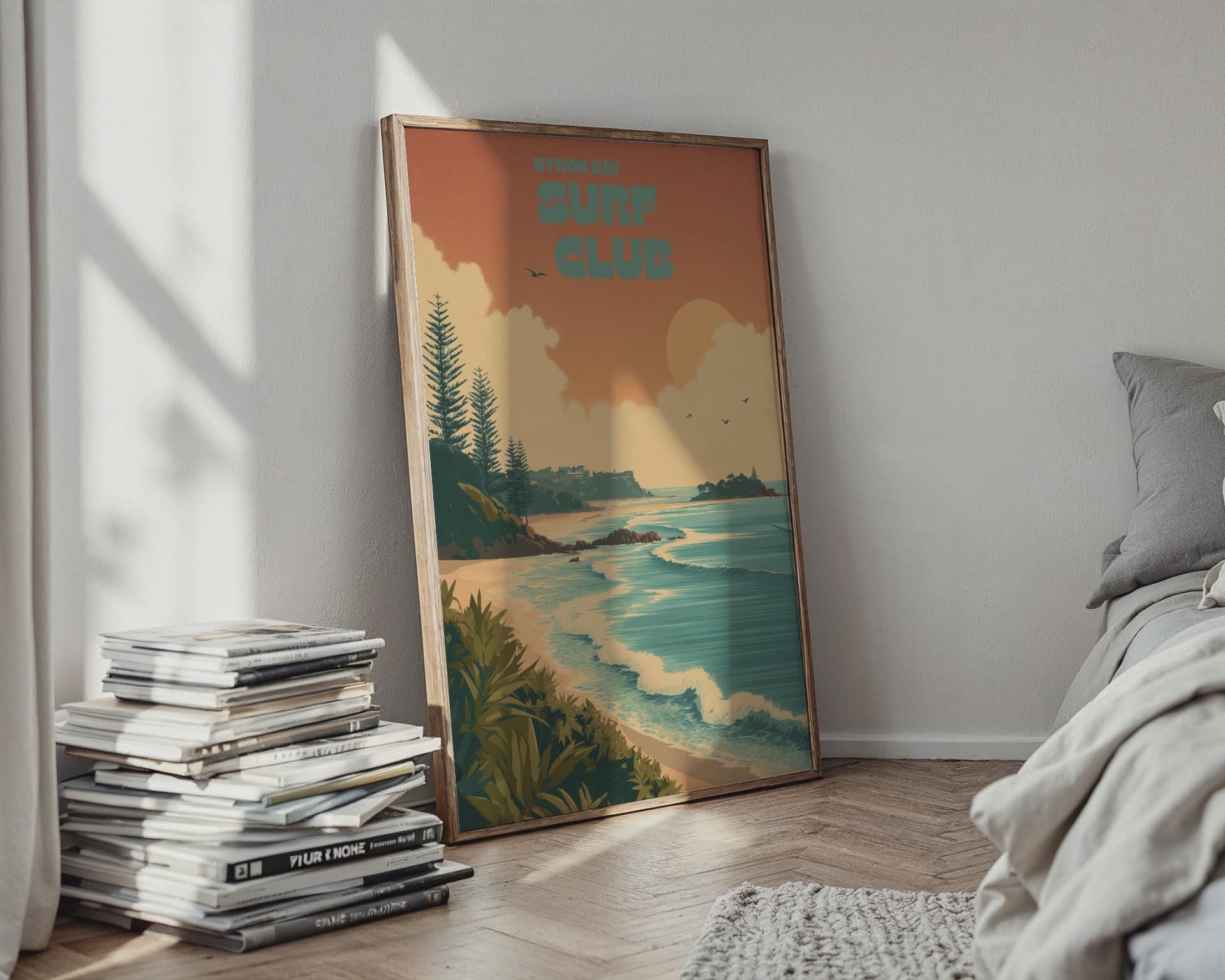 Byron Bay Surf Club Wall Art Beach Print Coastal Landscape Poster - Travel Wall Art