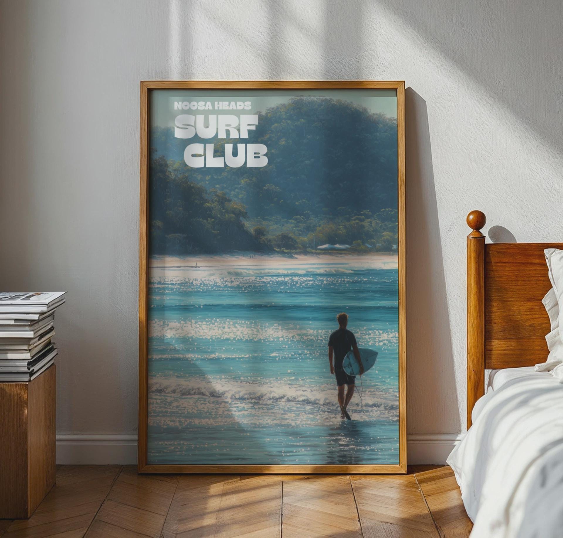 Noosa Heads Surf Club Poster Wall Art Coastal Landscape Print - Travel Wall Art