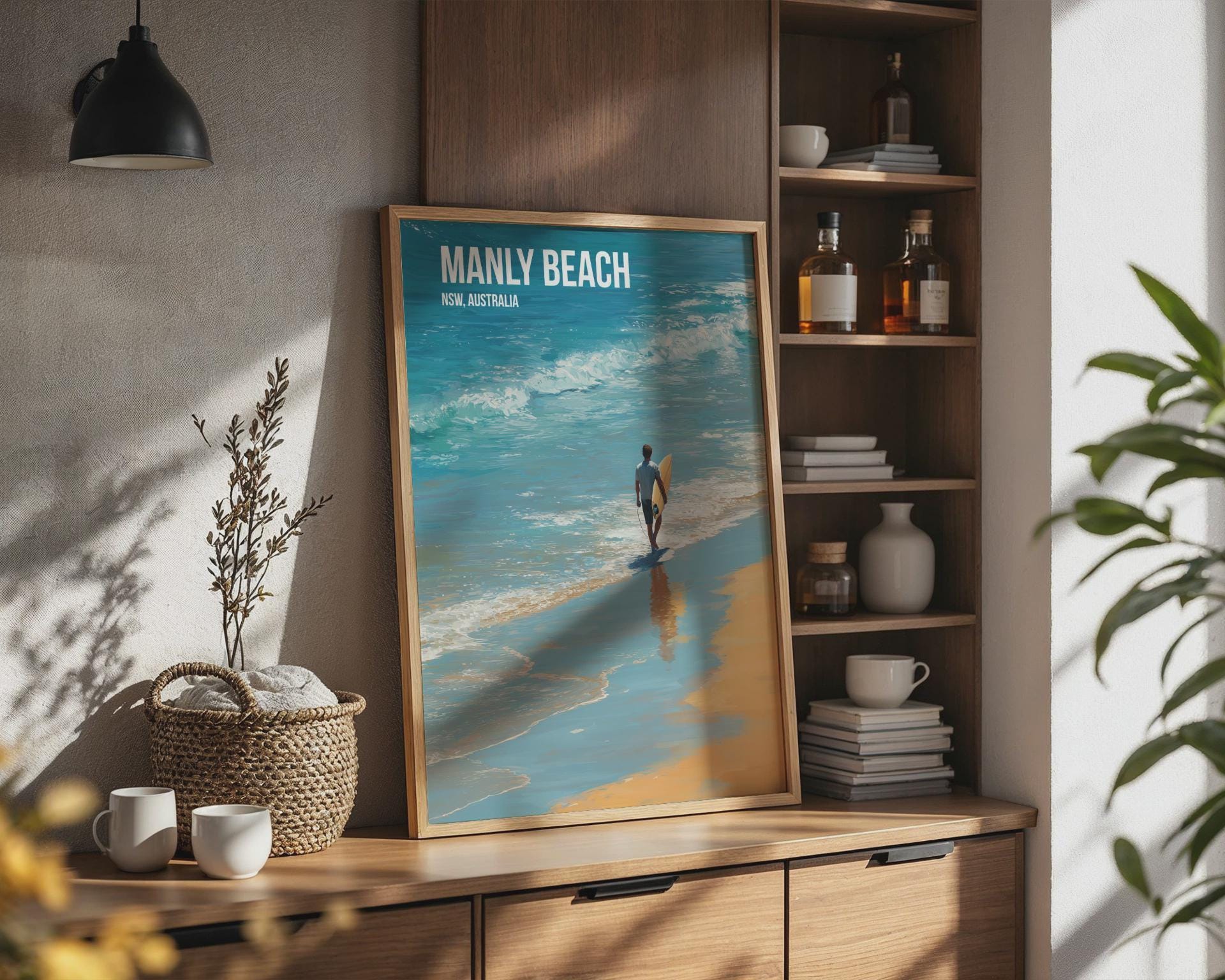 Manly Beach Surfing Print Poster Wall Art - Travel Wall Art