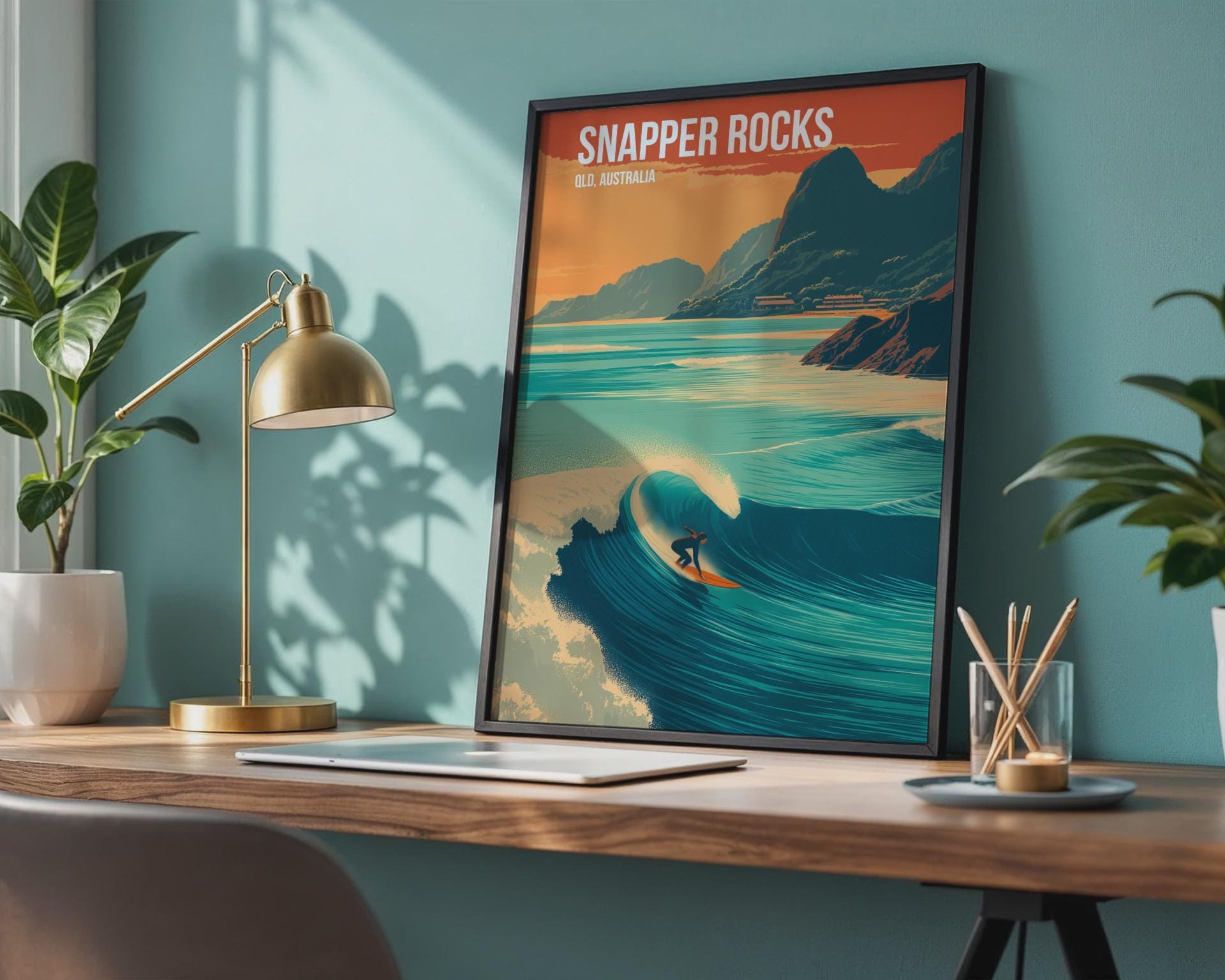 Snapper Rocks Surf Art Print Queensland Australia Poster - Travel Wall Art