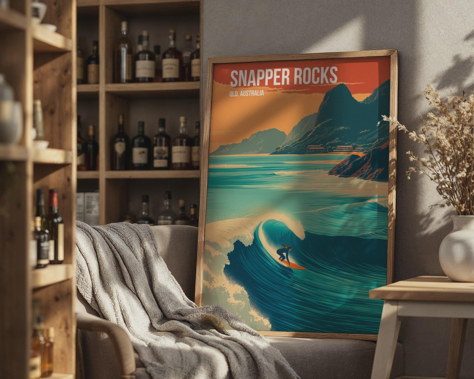 Snapper Rocks Surf Art Print Queensland Australia Poster - Travel Wall Art