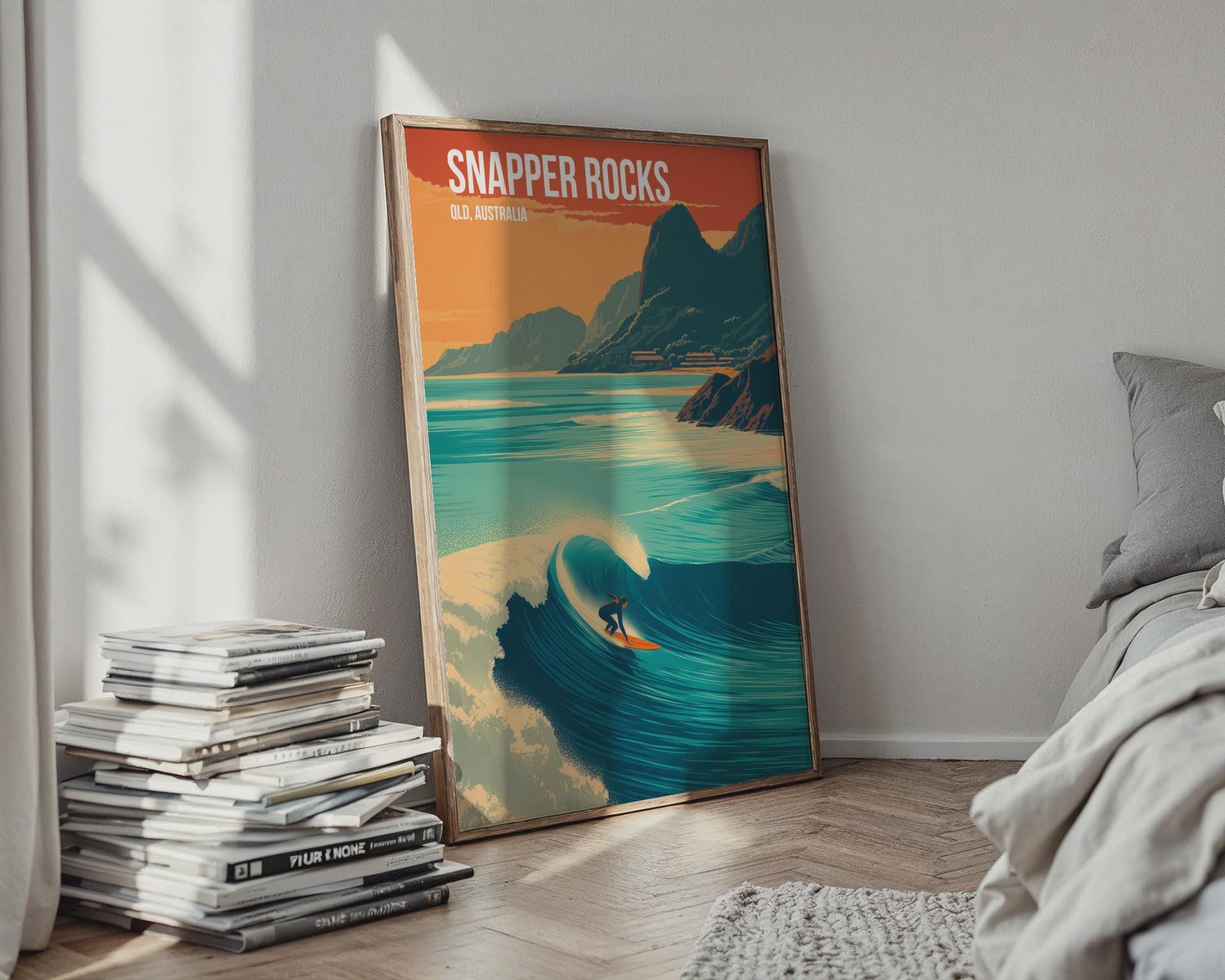 Snapper Rocks Surf Art Print Queensland Australia Poster - Travel Wall Art