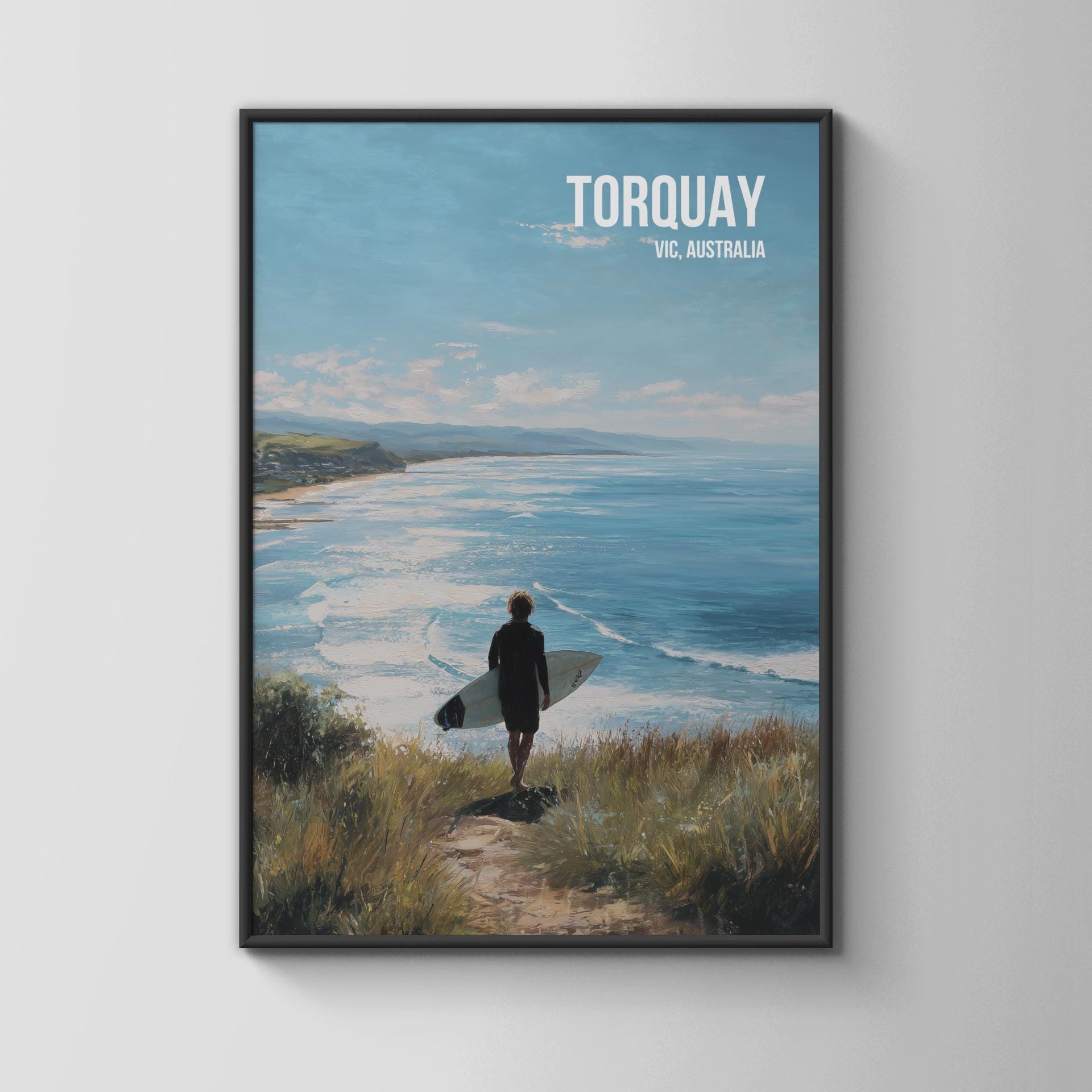 Torquay Surfing Poster Landscape Art Print - Travel Wall Art