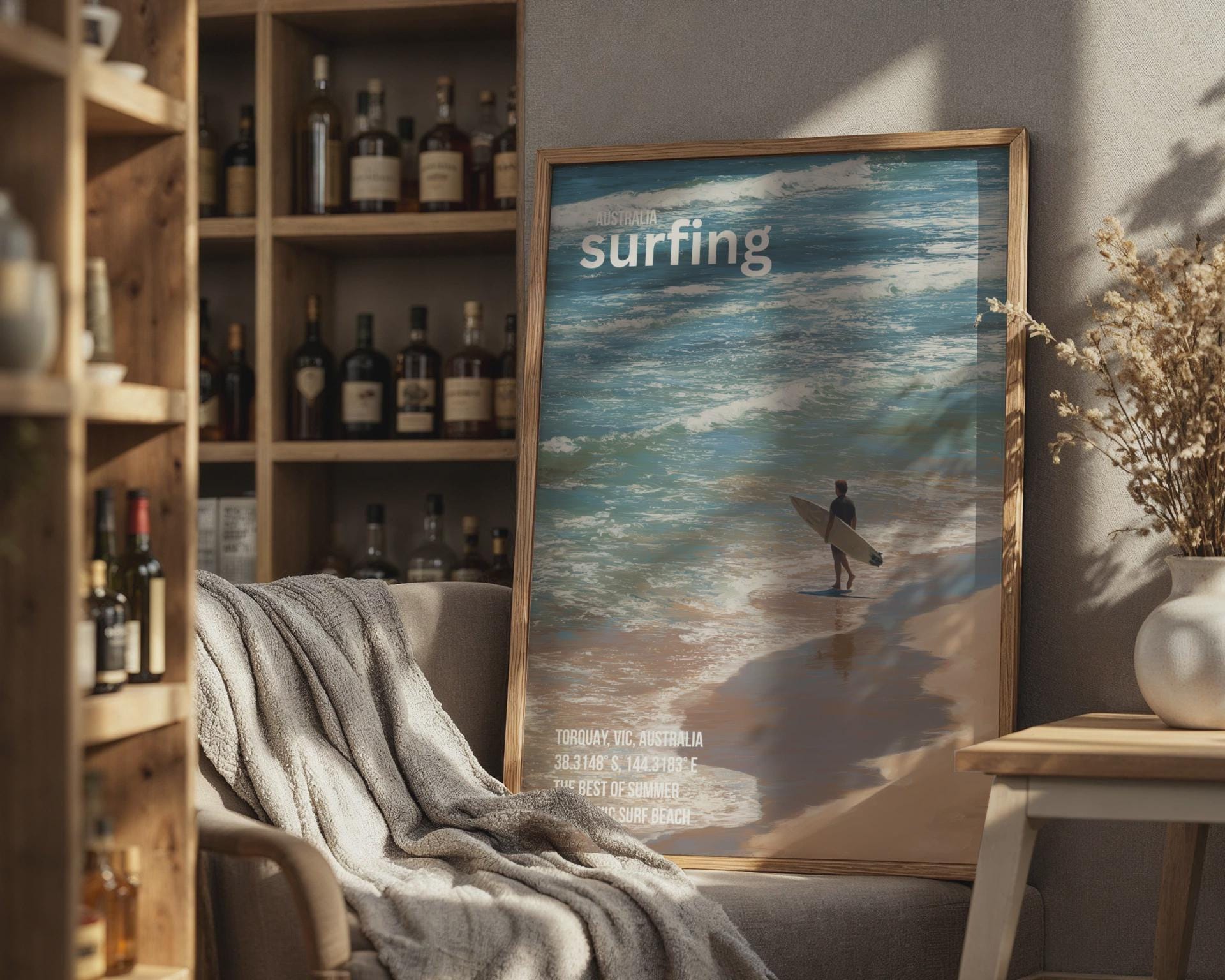 Surfing Poster Torquay Australia Ocean Art Print - Travel Wall Art