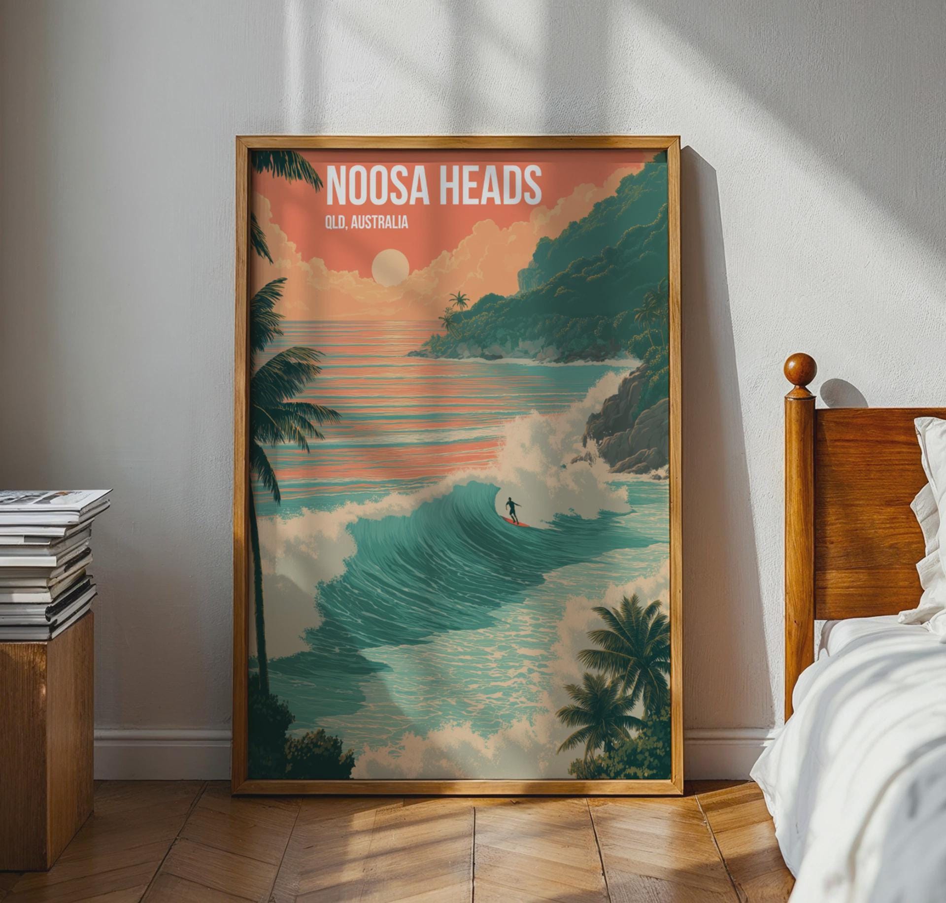 Noosa Heads Surf Poster Wave Art Queensland Australia Coastal Wall Art Print - Travel Wall Art