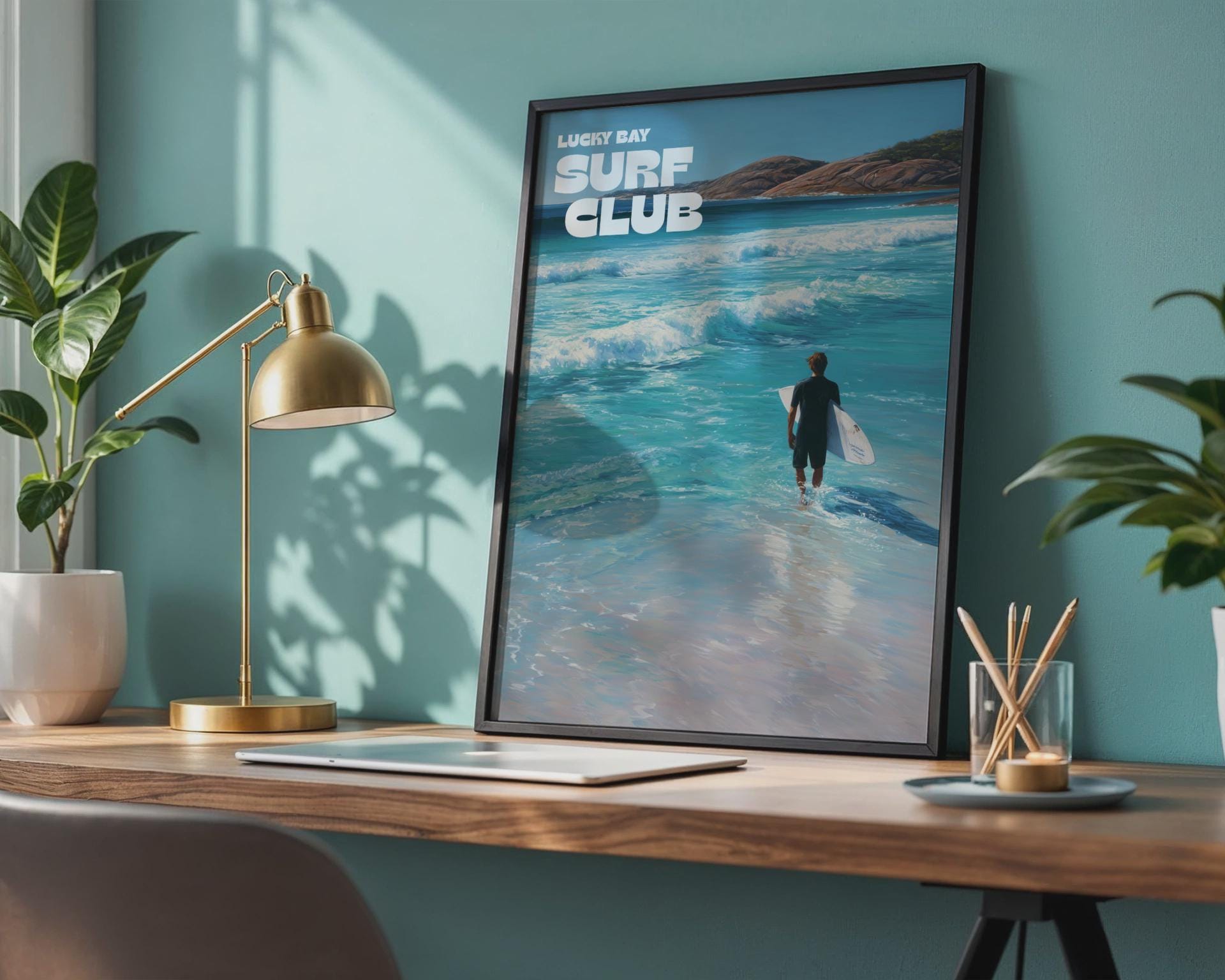 Lucky Bay Surf Club Wall Art Surfing Poster Print - Travel Wall Art