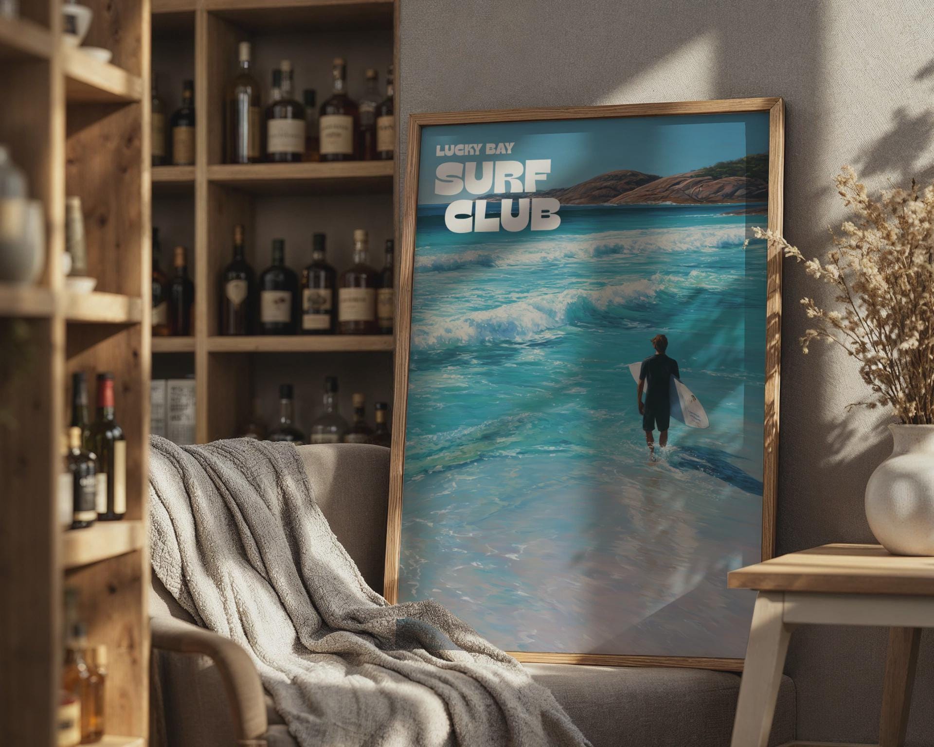 Lucky Bay Surf Club Wall Art Surfing Poster Print - Travel Wall Art