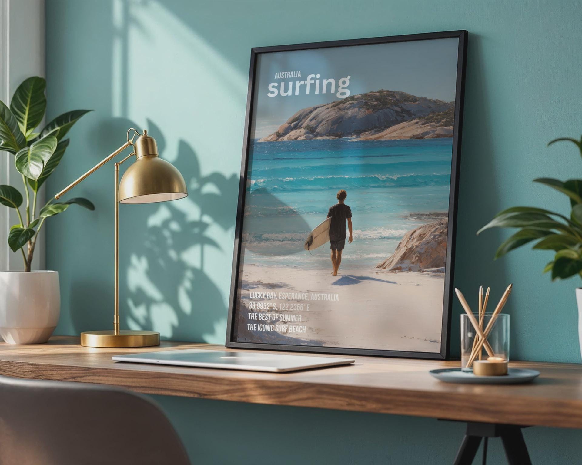 Lucky Bay Surfing Print Art Poster Australia Wall Art - Travel Wall Art