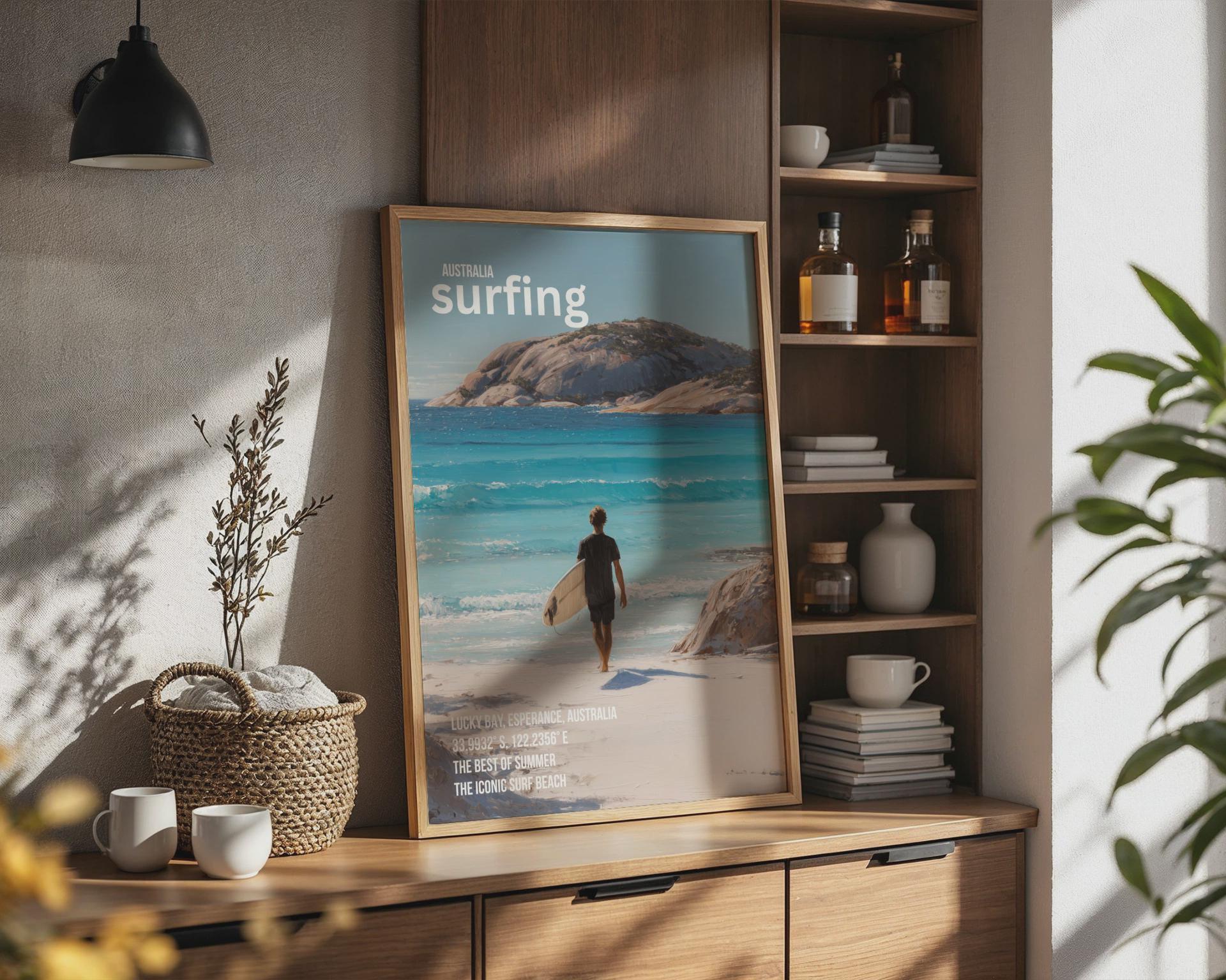 Lucky Bay Surfing Print Art Poster Australia Wall Art - Travel Wall Art