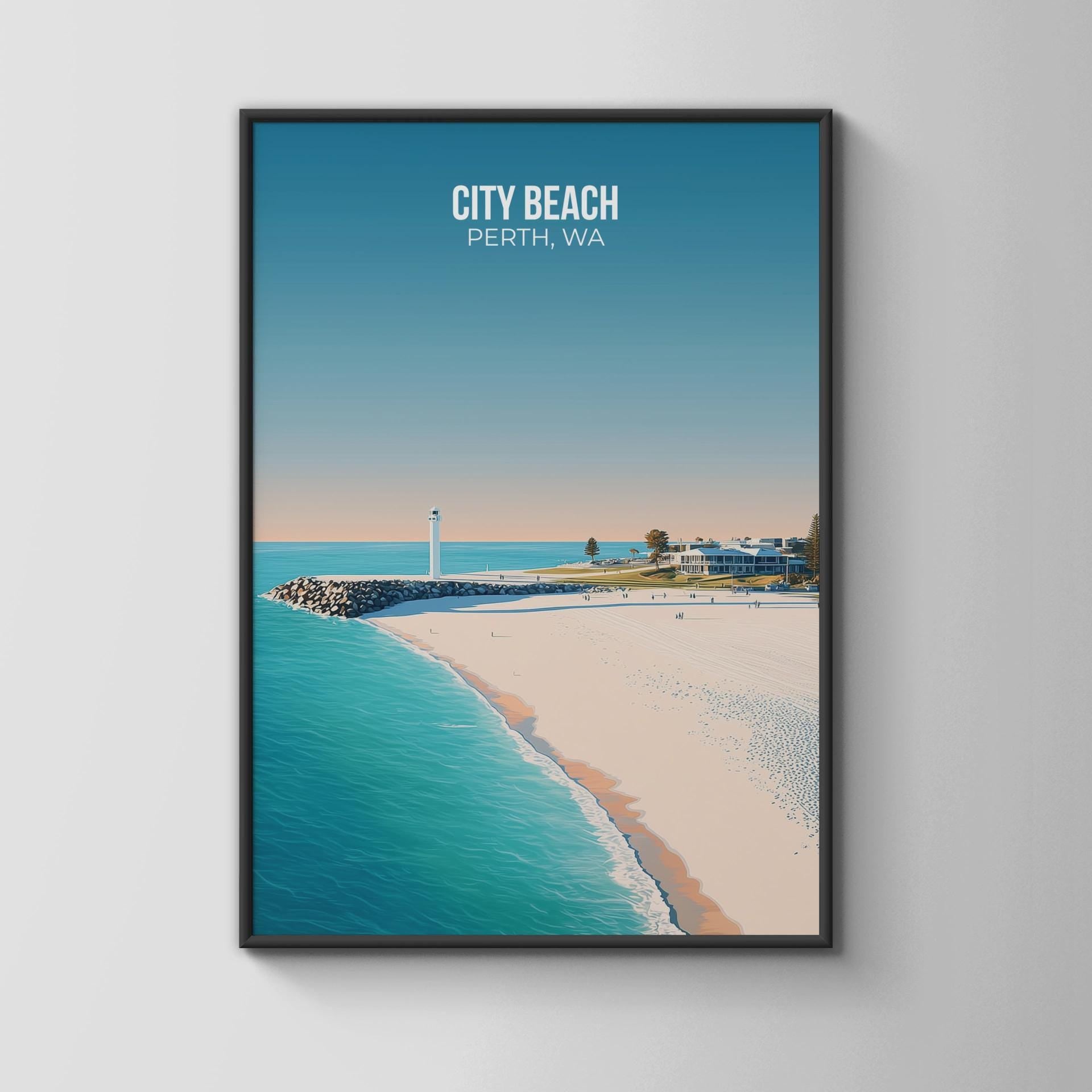 City Beach Perth WA Art Print Seaside Coastal Wall Art - Travel Wall Art