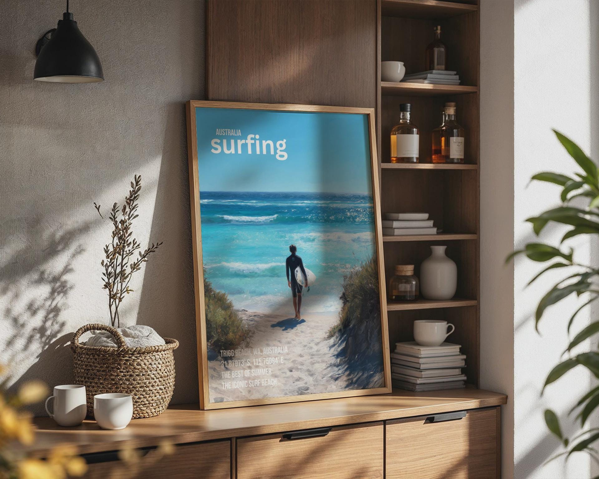 Surfing Poster Trigg Beach Australia Art Print - Travel Wall Art
