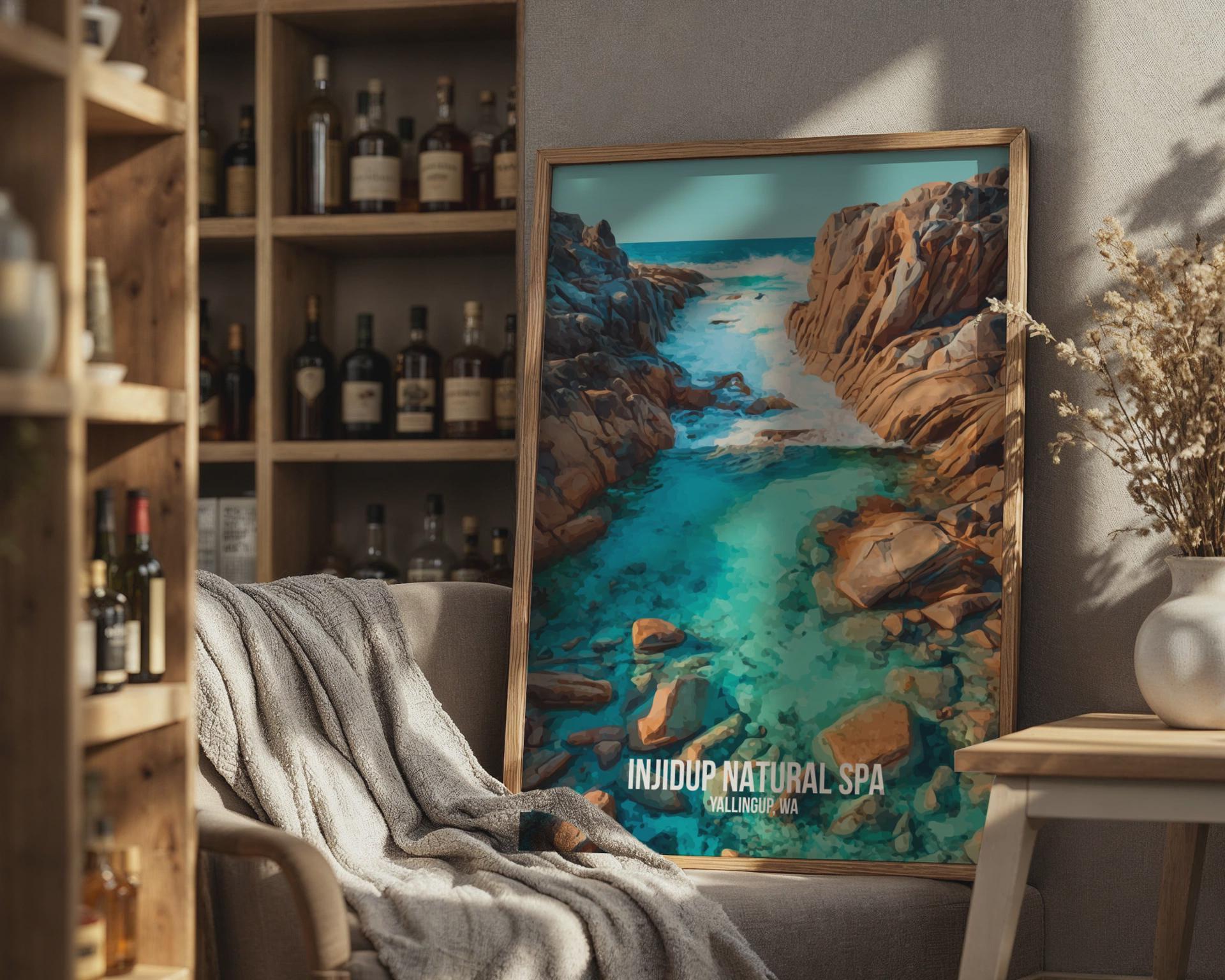 Injidup Natural Spa Wall Art Watercolour Print Yallingup WA - Travel Wall Art