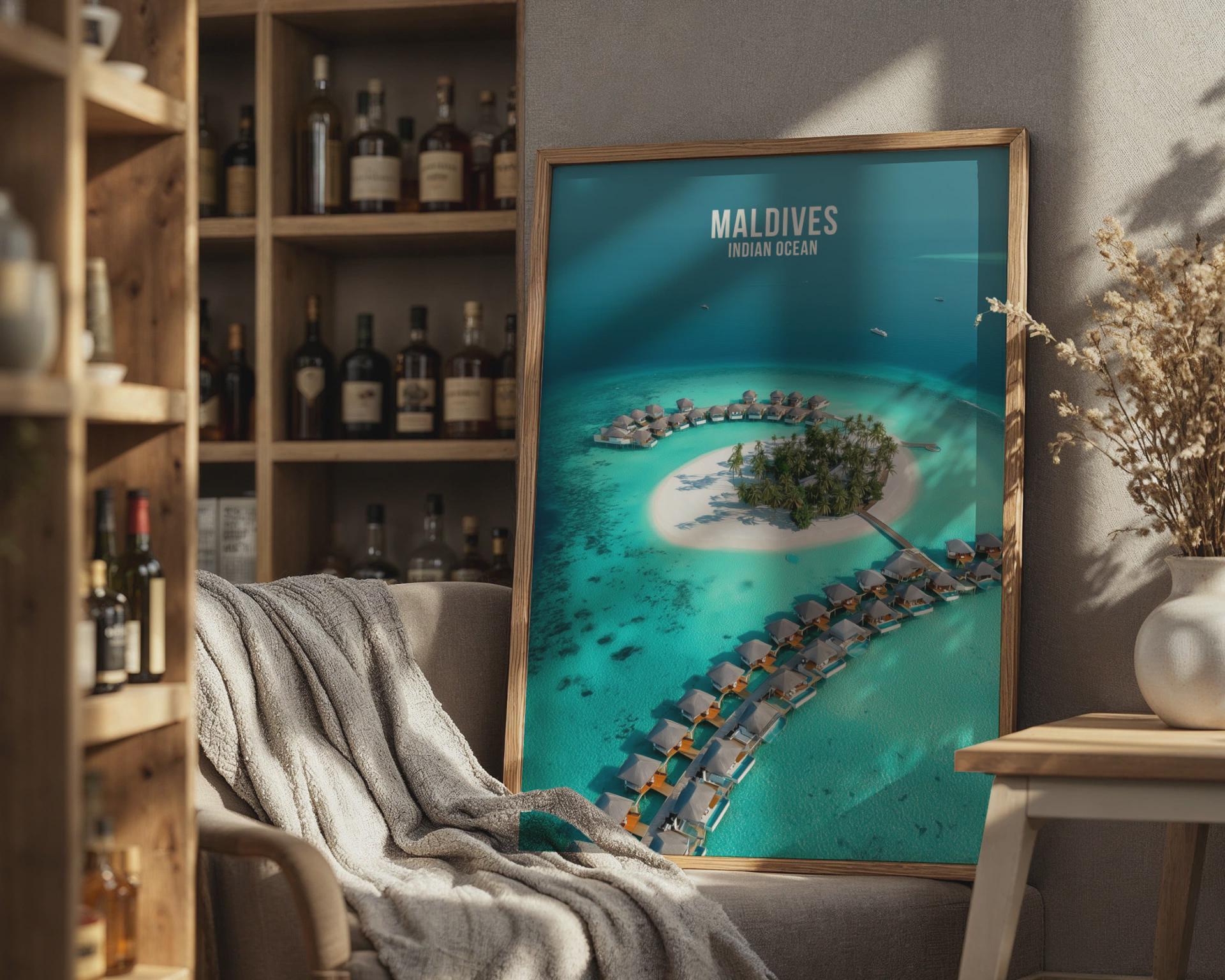Maldives Indian Ocean Travel Poster Print Wall Art - Travel Wall Art